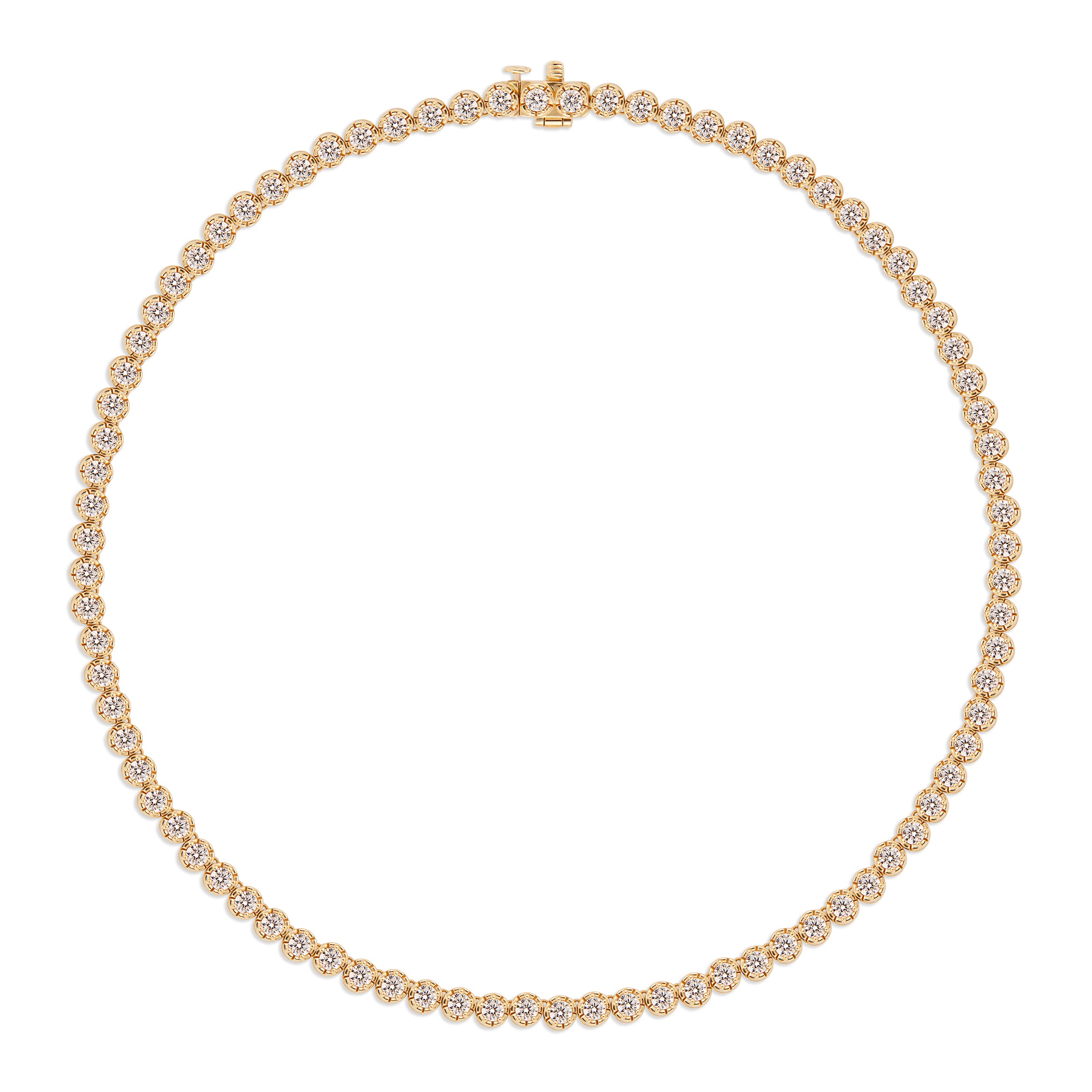 16" Diamond Tennis Necklace 14K yellow gold bezel set Tiny Gods Fine Jewelry