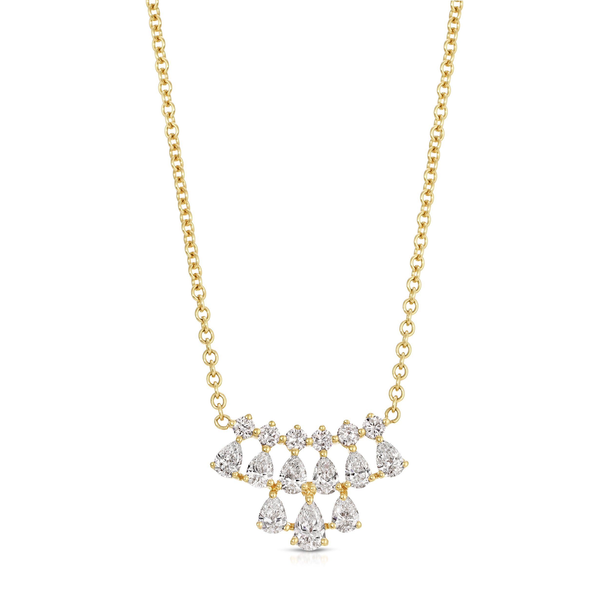 18K yellow gold Small Daphne Diamond Necklace pear shaped and round diamonds by Anita Ko at Tiny Gods