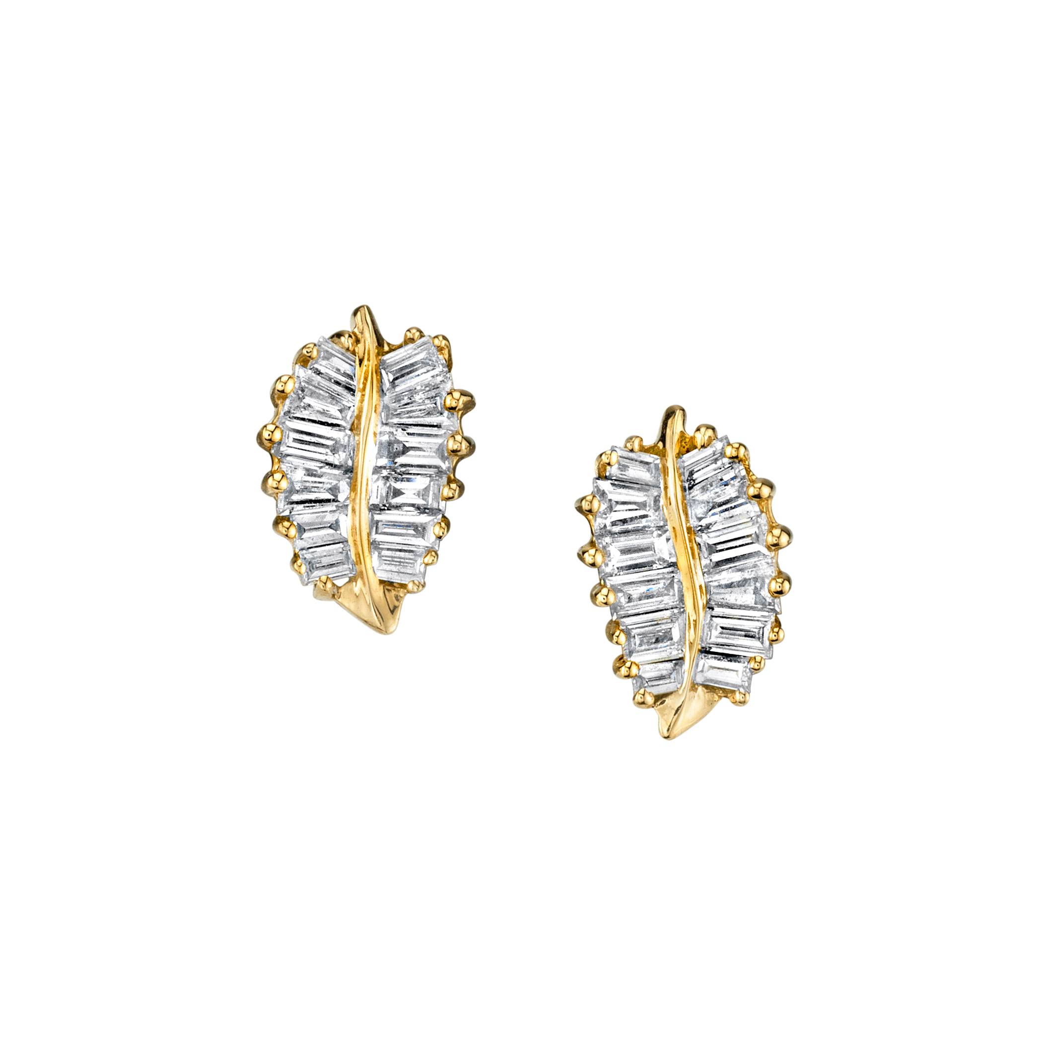 18k yellow gold baguette diamond Small Palm Leaf Studs by Anita Ko