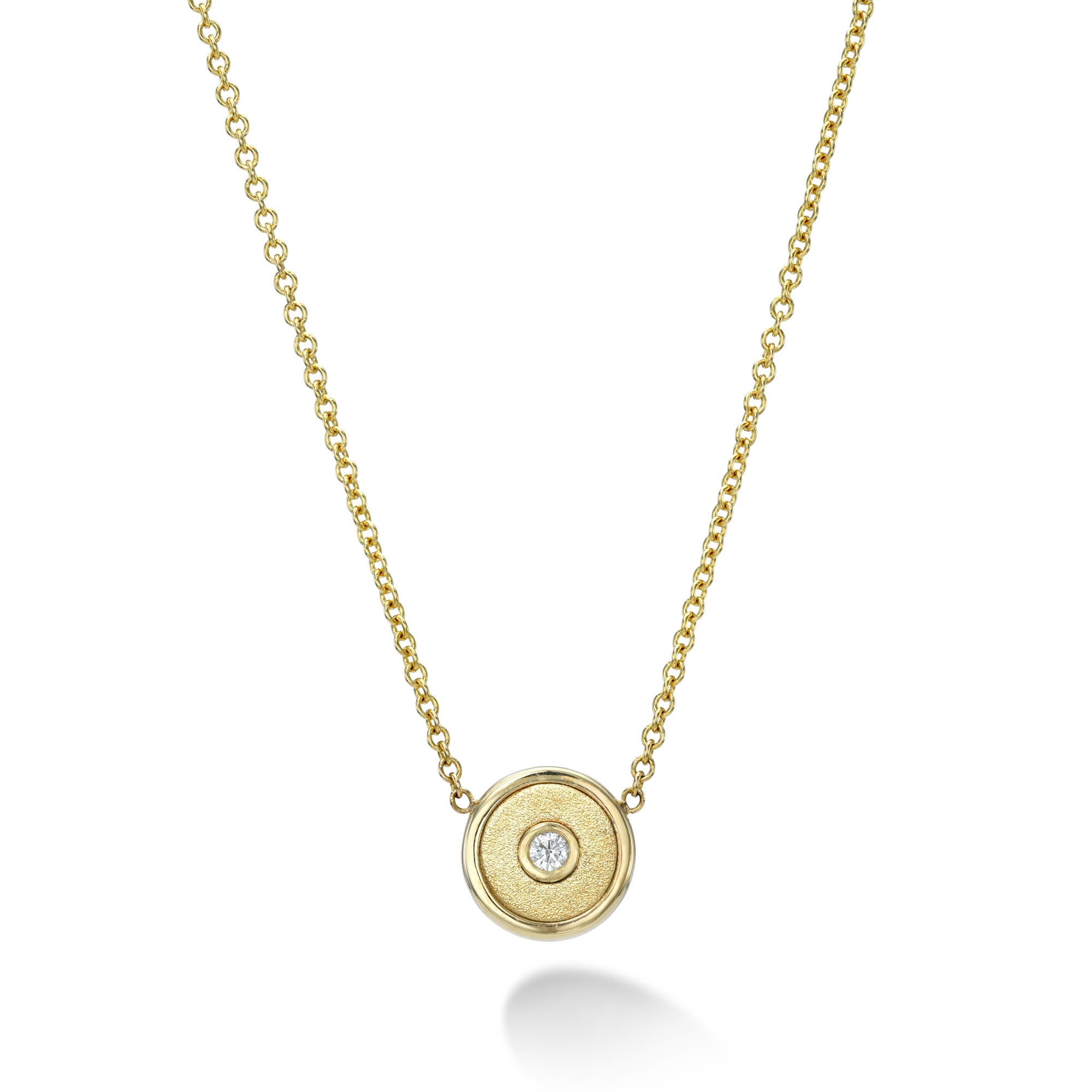 14K yellow gold and diamond round Mini Compass Pendant - Sand Brushed Gold by Retrouvai Tiny Gods