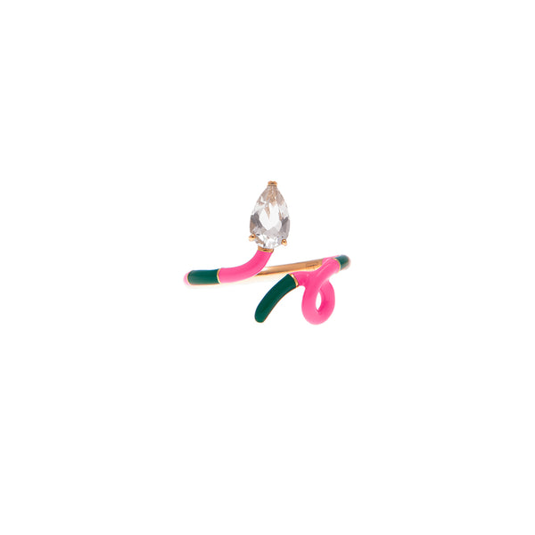 9k yellow gold Pink & Green Duo B-Colour Vine Ring by Bea Bongiasca