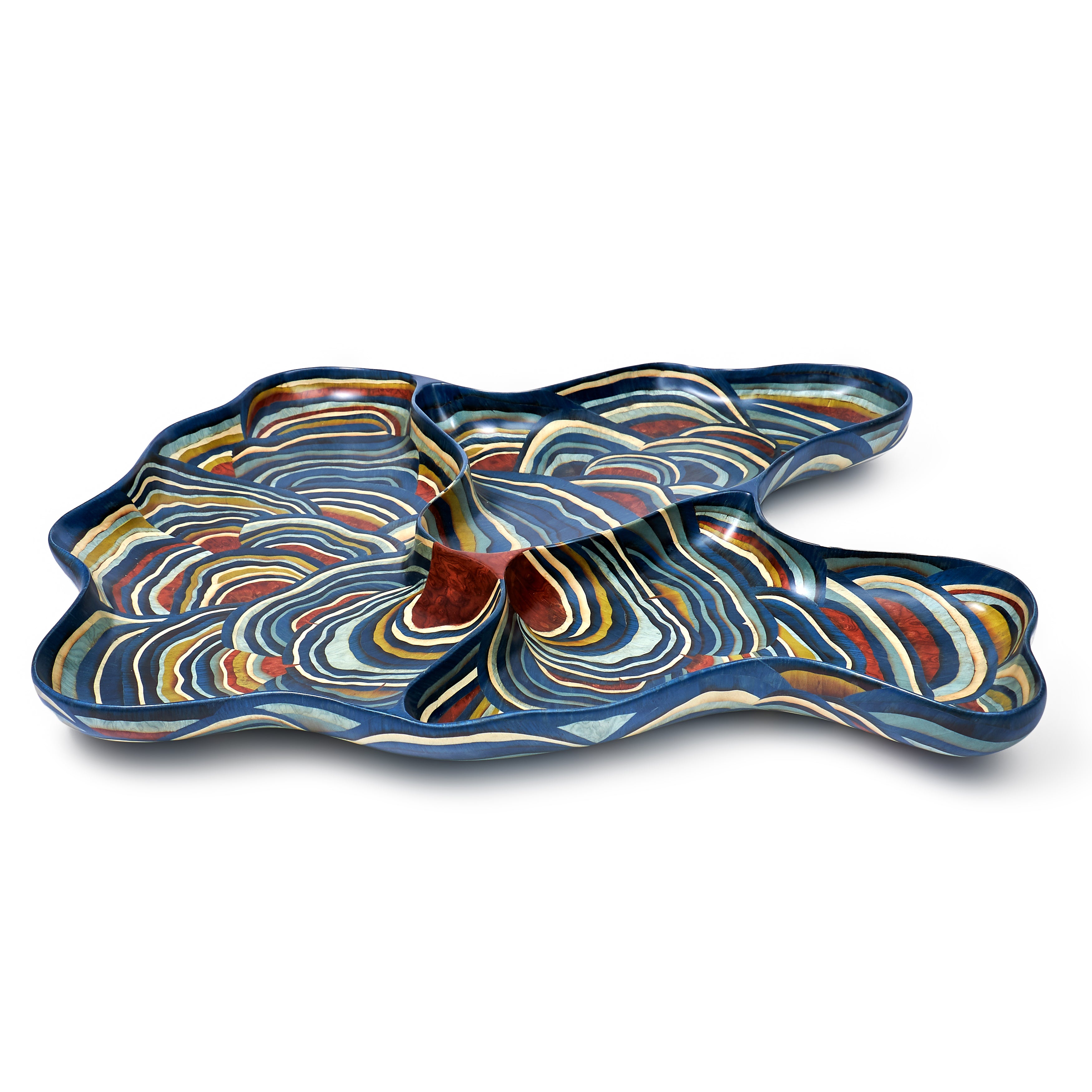 Silvia Furmanovich Home Collection Blue Mushroom Centerpiece Tray Wood Blue Pattern Tiny Gods