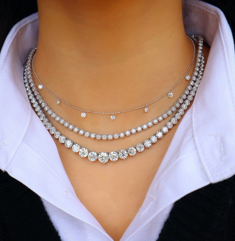 16" Diamond Tennis Necklace 14K white gold bezel set Tiny Gods Fine Jewelry Riviera necklace