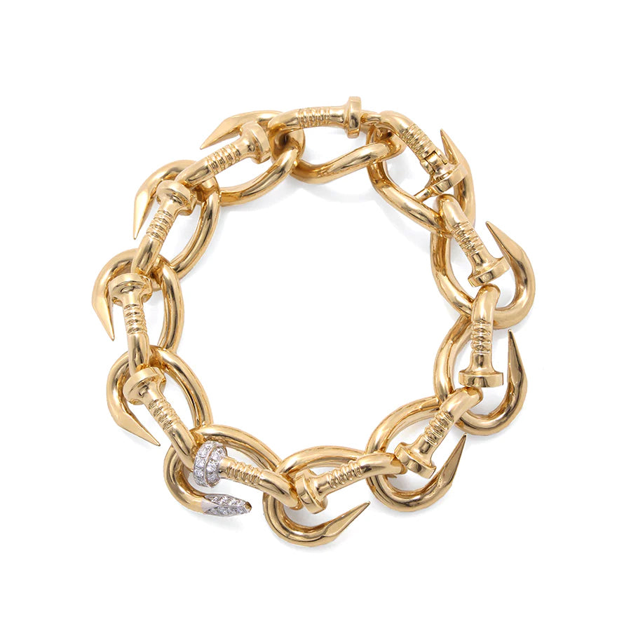 18k yellow gold platinum and diamond bent nail link bracelet by David Webb Tiny Gods