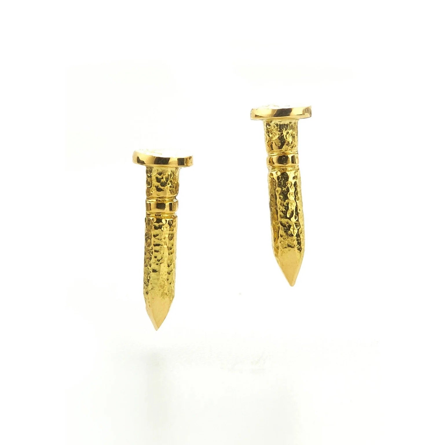 David Webb 18k Yellow gold Hammered Nail Stud Earrings