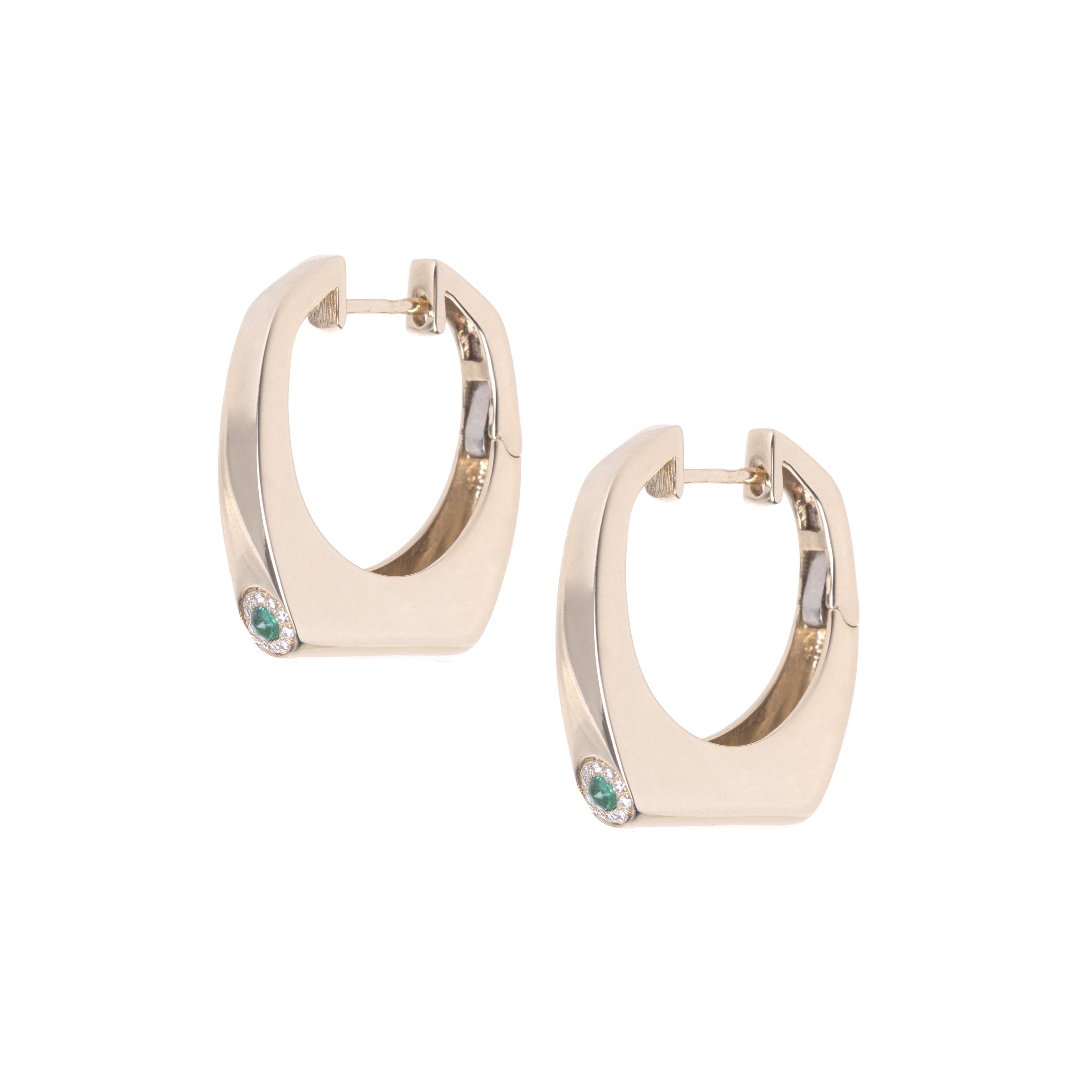 14K yellow gold Nano Grace emerald and diamond earrings by Rainbow K