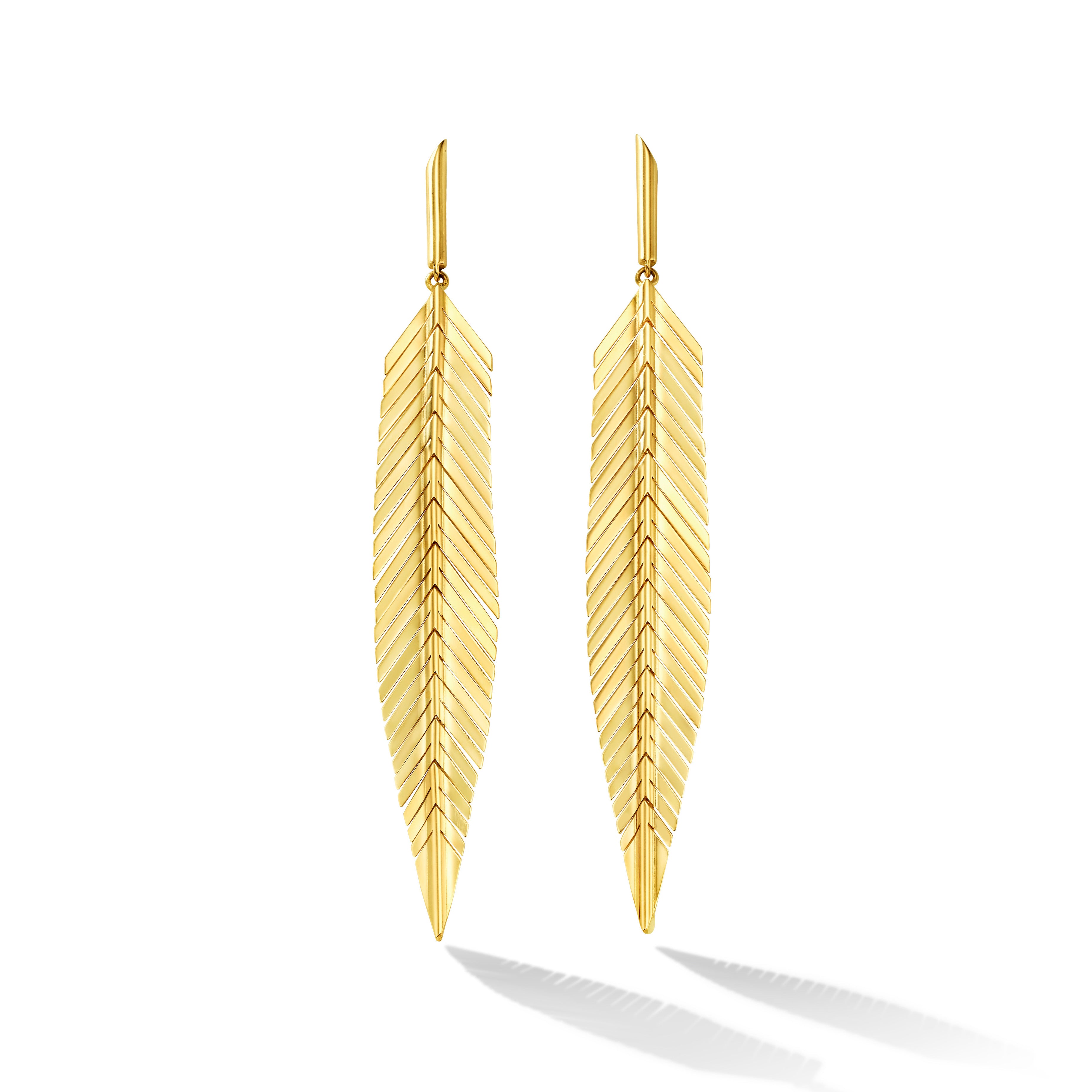 Medium Feather Drop Earrings by Cadar 18k yellow gold