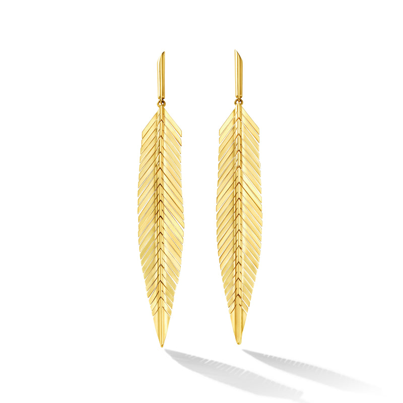 Medium Feather Drop Earrings by Cadar 18k yellow gold
