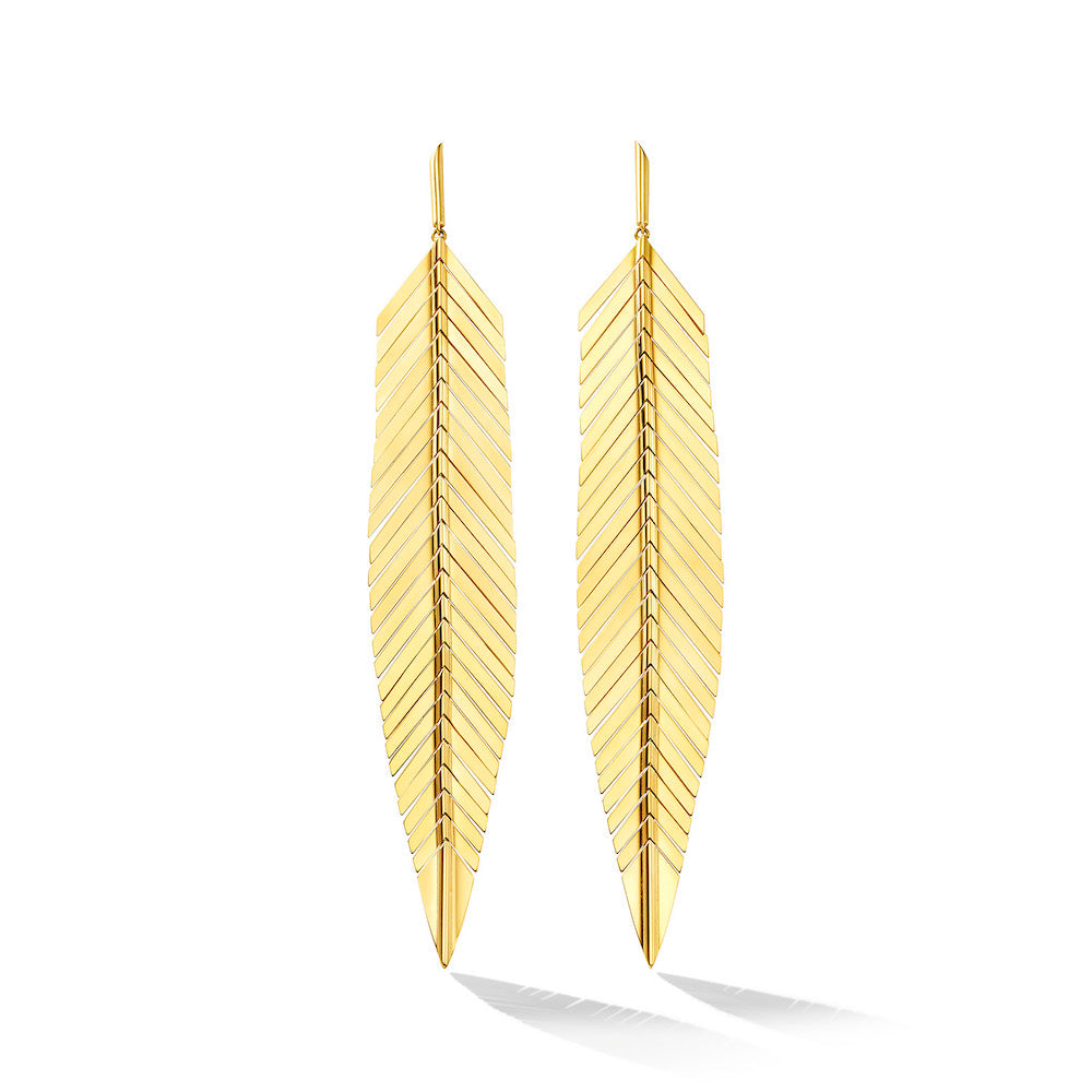 Large Feather Drop Earrings by Cadar 18K yellow gold dangle
