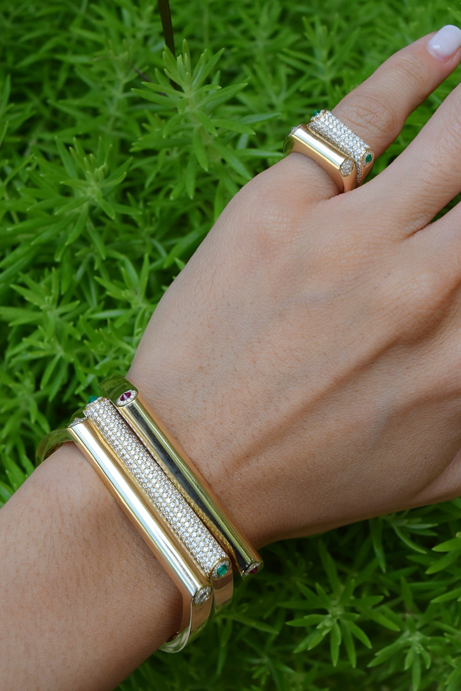 14k yellow gold Grace ring with inverted diamonds by Rainbow K Tiny Gods