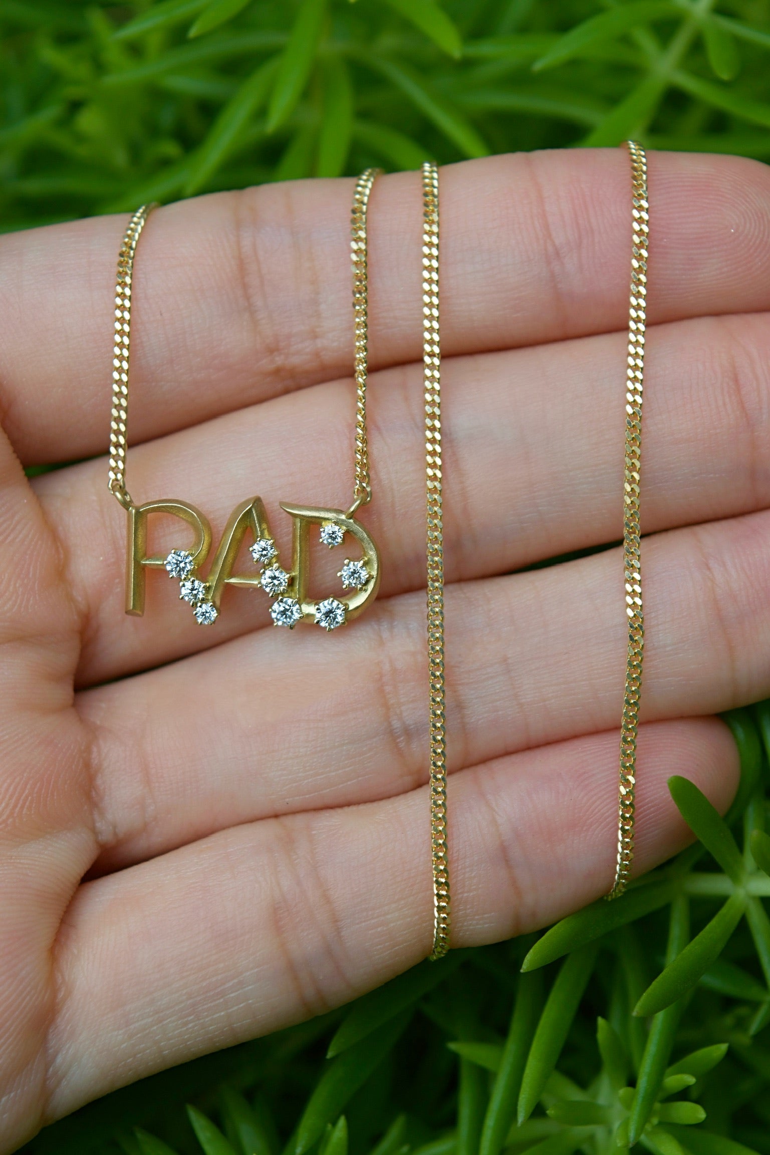 Jade Trau 18K yellow gold diamond Nameplate Necklace initial pendant