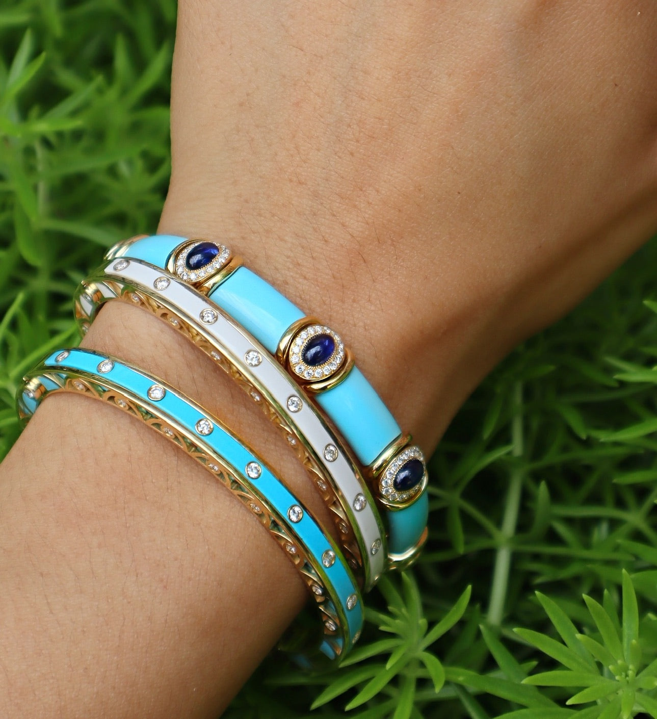18k yellow gold white agate and diamond bracelet by Verdi Tiny Gods sale
