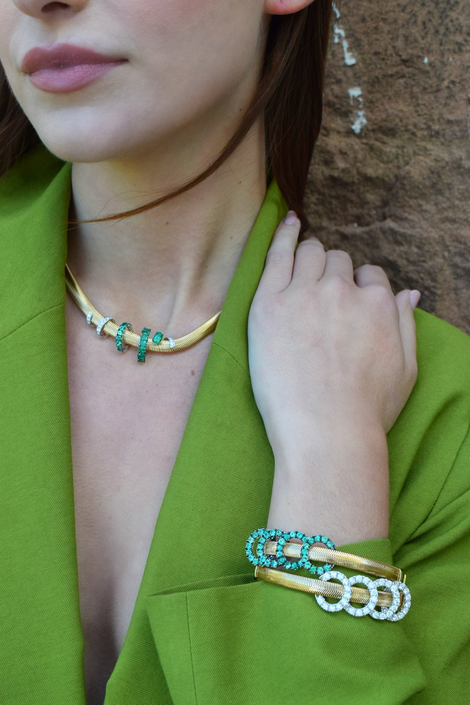 18k yellow and white gold four looped diamond feelings cuff bracelet by Nikos Koulis Tiny Gods