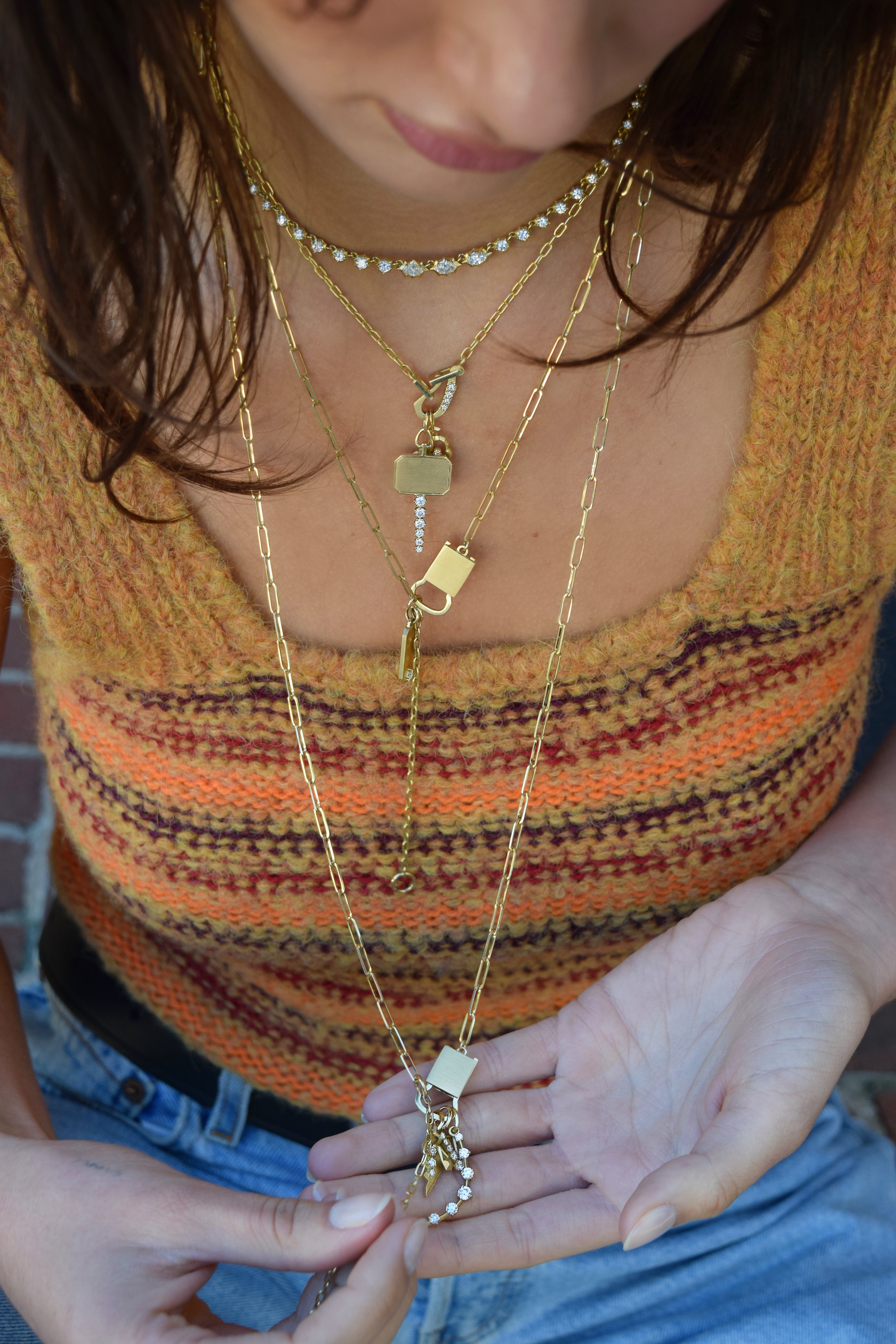 18K yellow gold and diamond Mini Diamond Lola Necklace with enhancer clasp by Jade Trau Tiny Gods