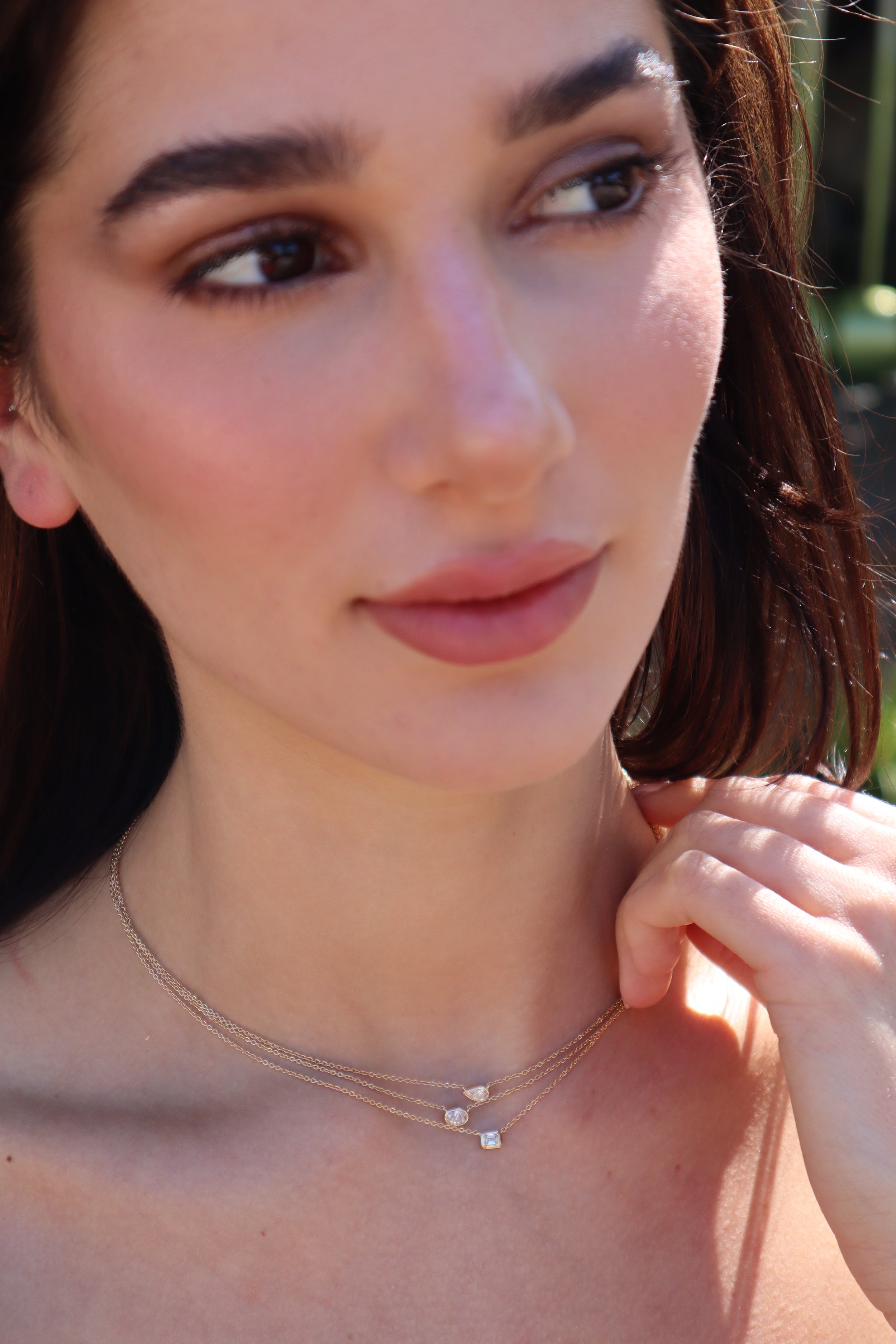 14K yellow gold bezel set Oval Diamond Pendant Necklace Solitaire Tiffany style Tiny Gods