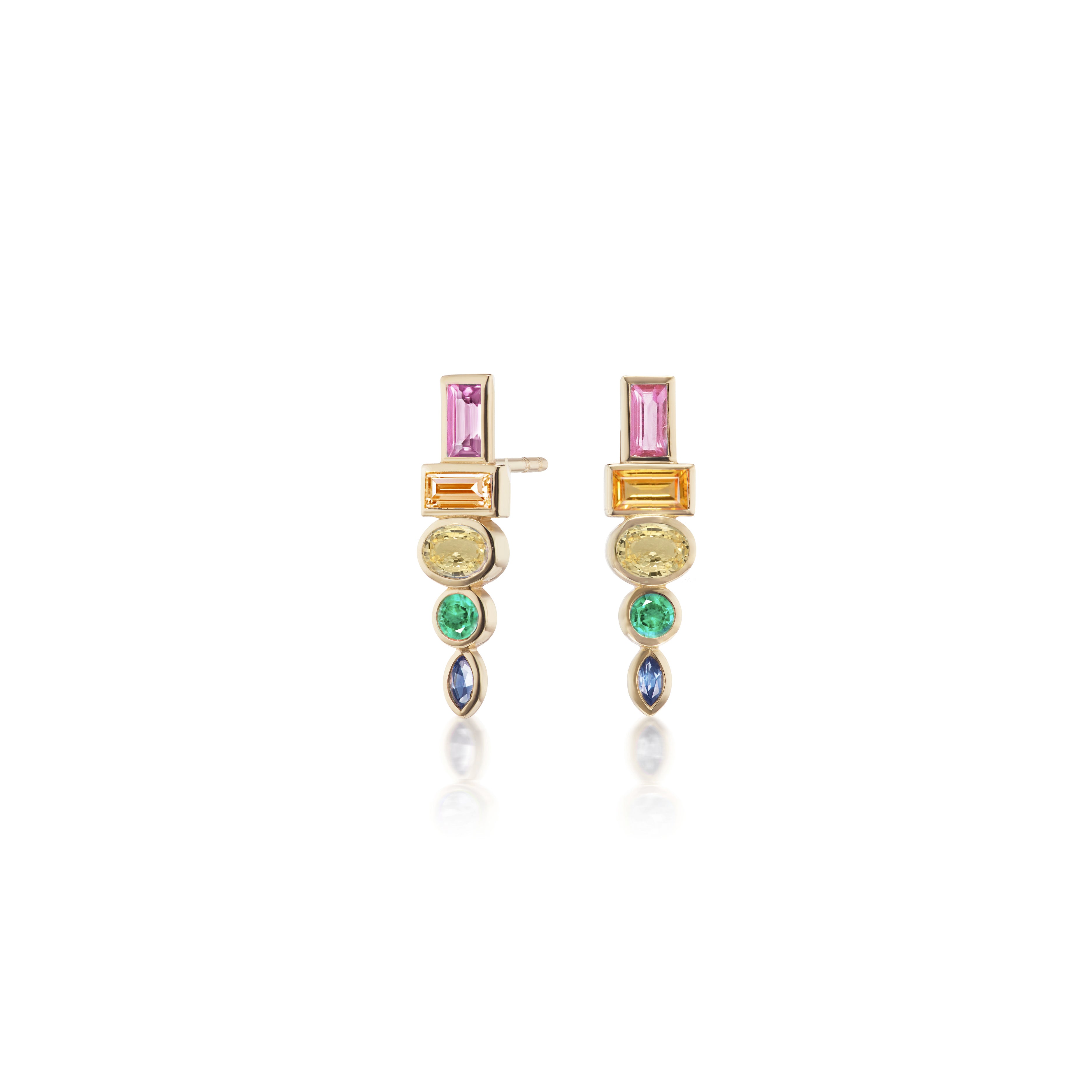 Monroe Totem Studs - Rainbow Sapphires