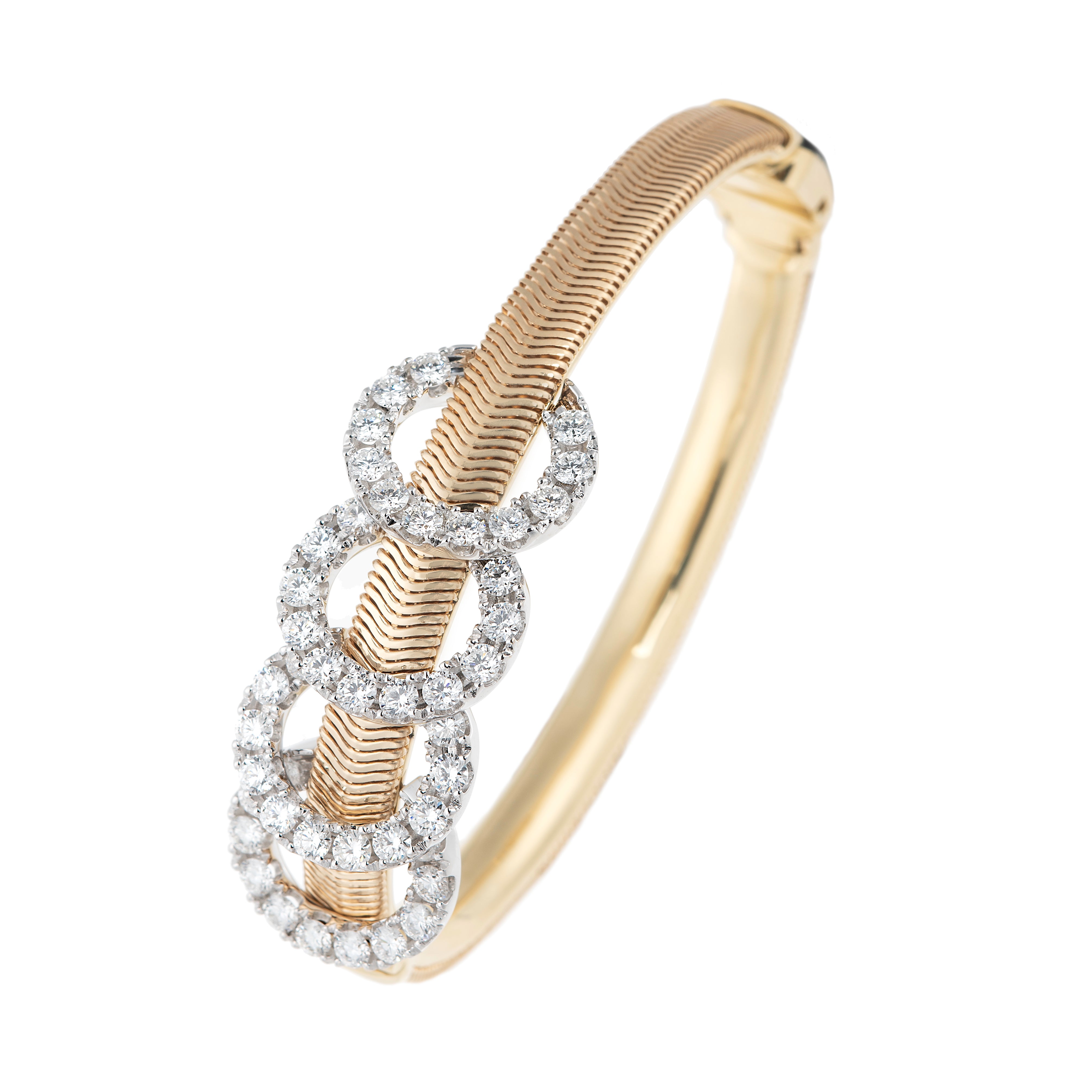 18k yellow and white gold four looped diamond feelings cuff bracelet by Nikos Koulis Tiny Gods