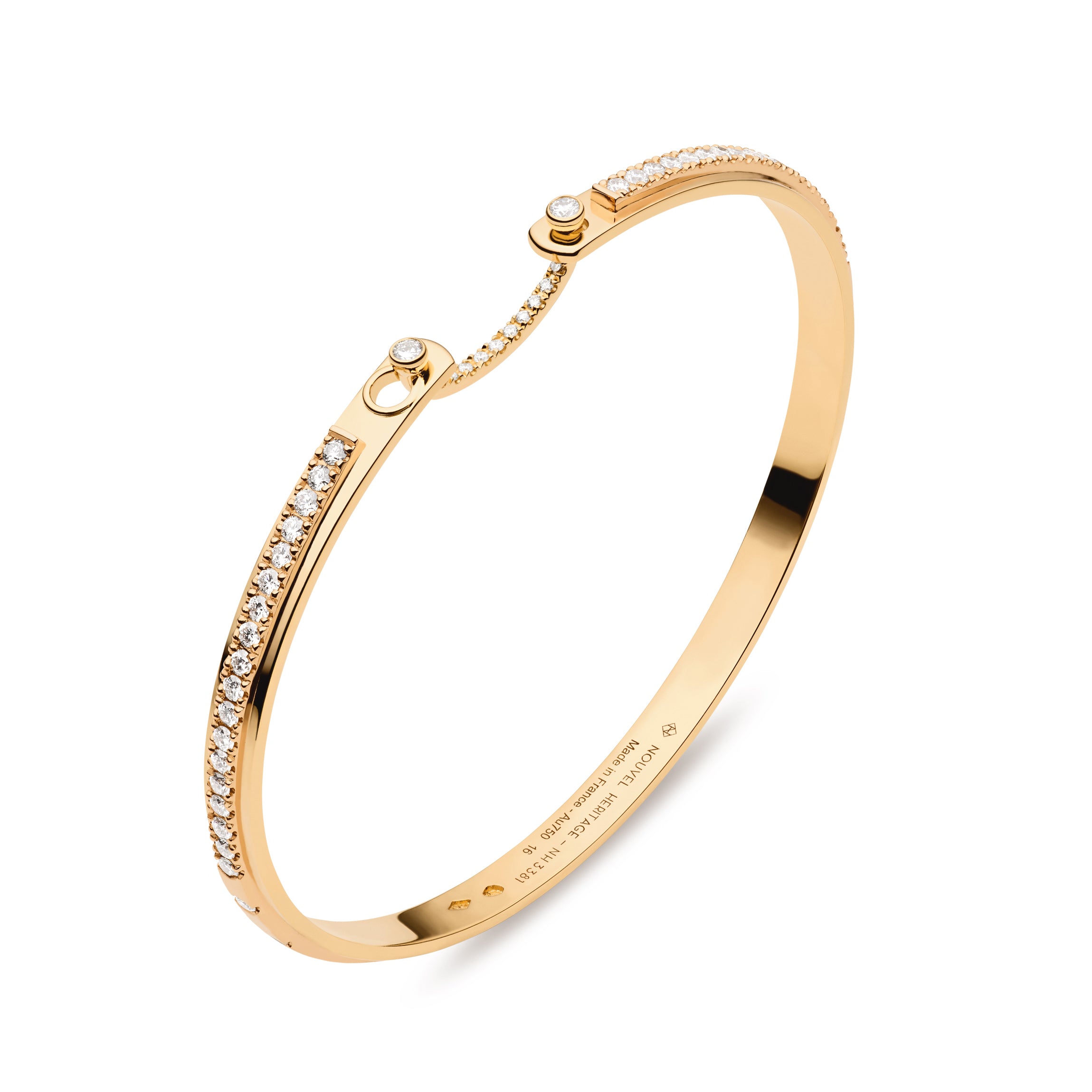 Tuxedo Mood Bangle by Nouvel Heritage. 18K yellow gold, diamonds, bangle bracelet.