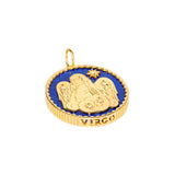 18k yellow gold lapis lazuli pendant with 5 diamonds and Virgo engraving by Sauer 