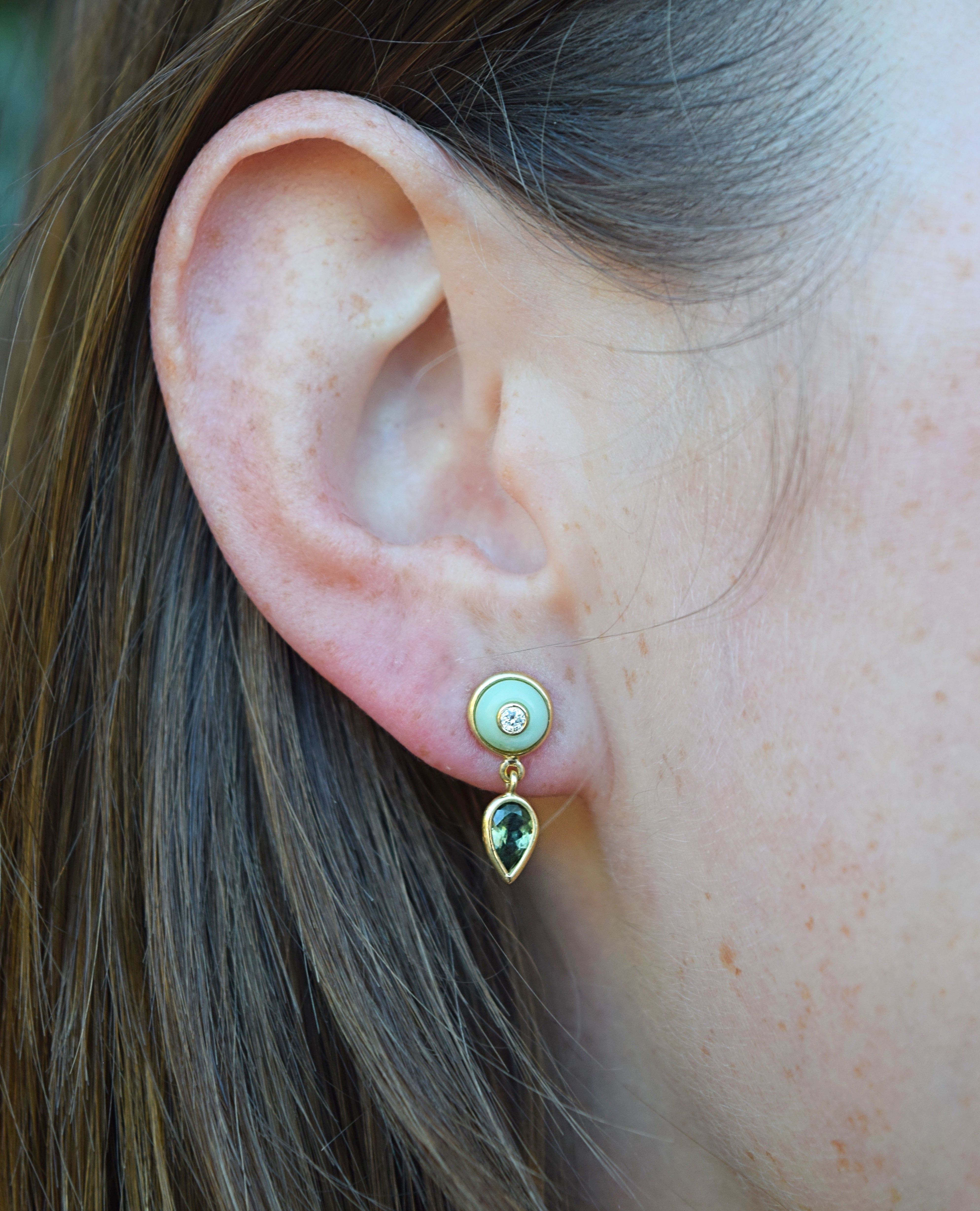 18k yellow gold Green Uirapuru Earrings by Sauer Tiny Gods Edit