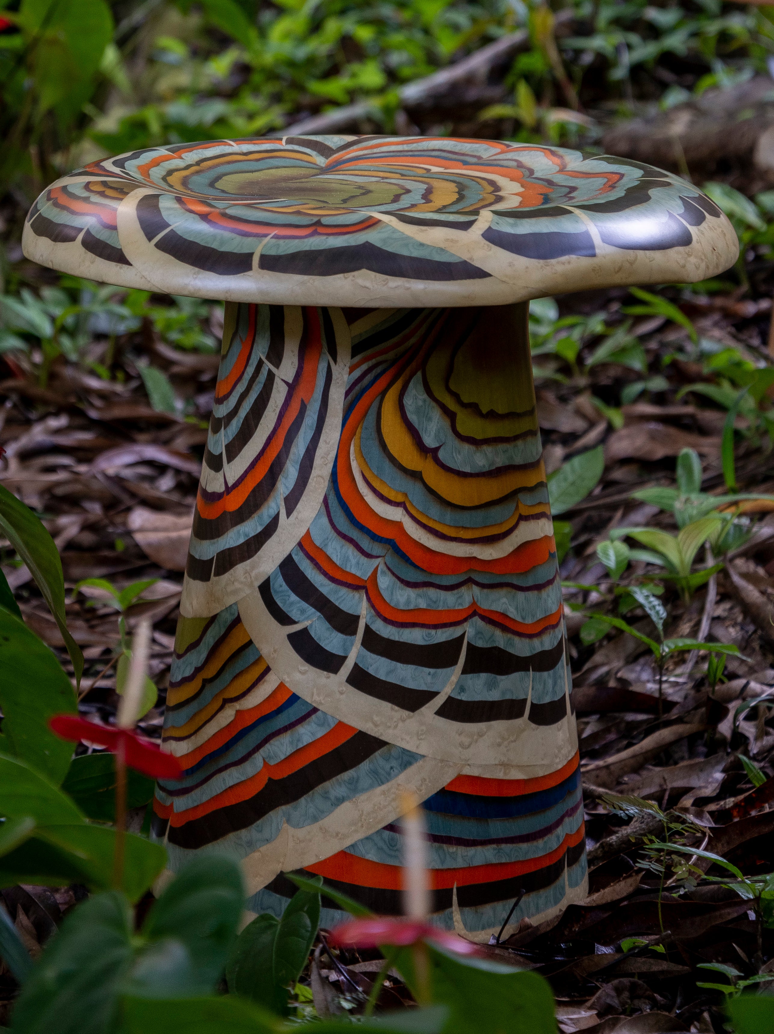Silvia Furmanovich Home Collection Marquetry Mushroom Stool Rainbow Wooden Seat at Tiny Gods
