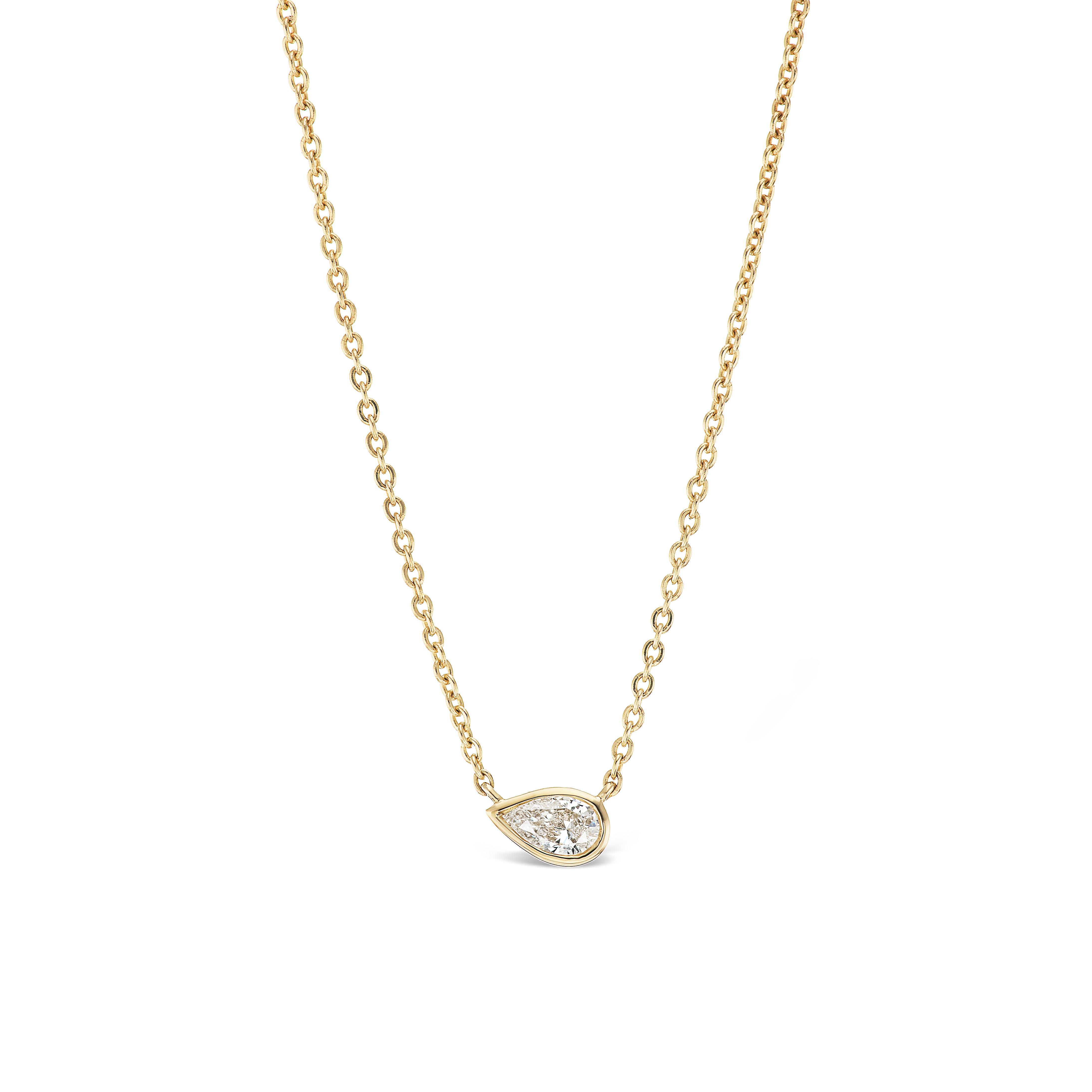 14K yellow gold Tiffany style Pear Diamond Solitaire Pendant bezel set Tiny Gods