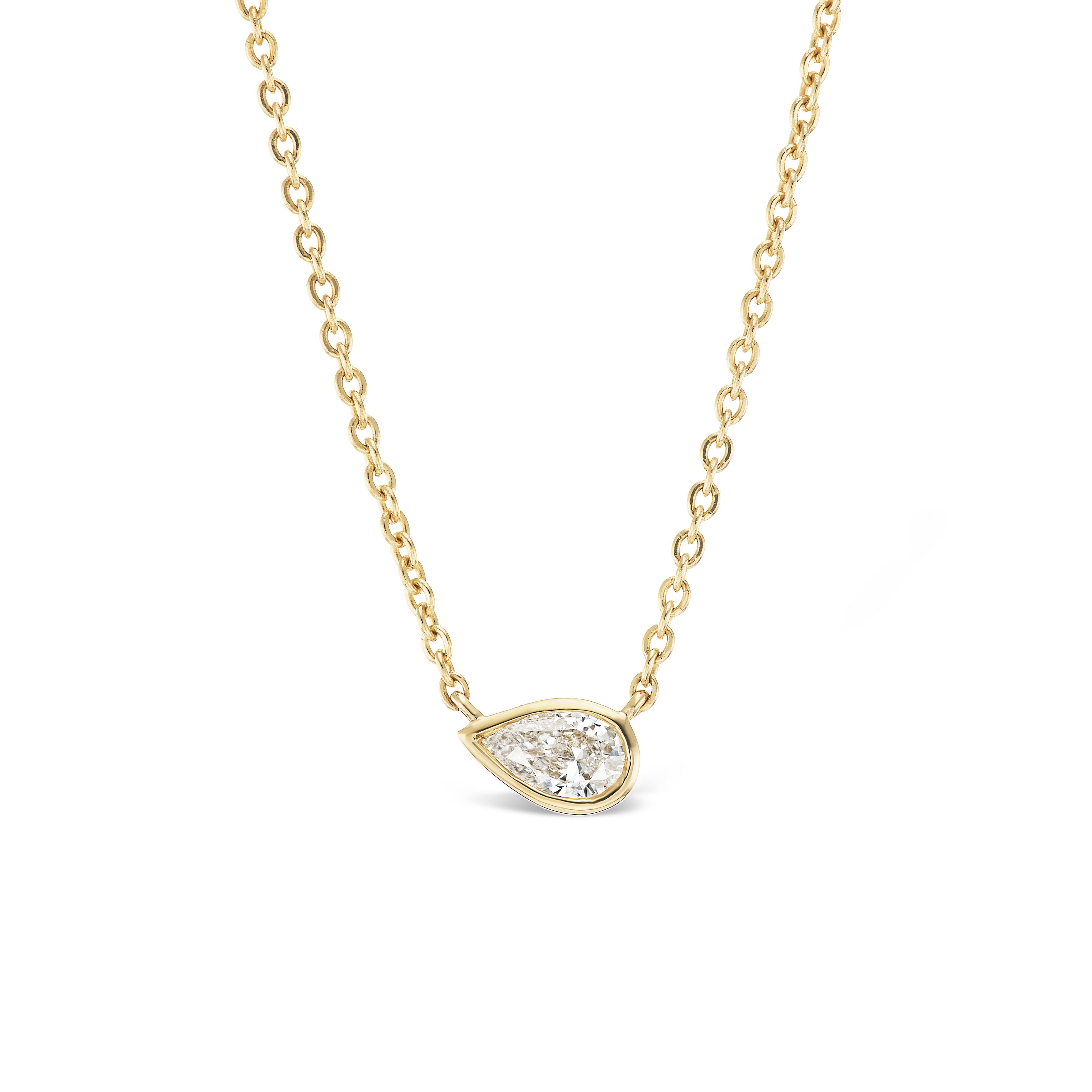 14K yellow gold Tiffany style Pear Diamond Solitaire Pendant bezel set Tiny Gods