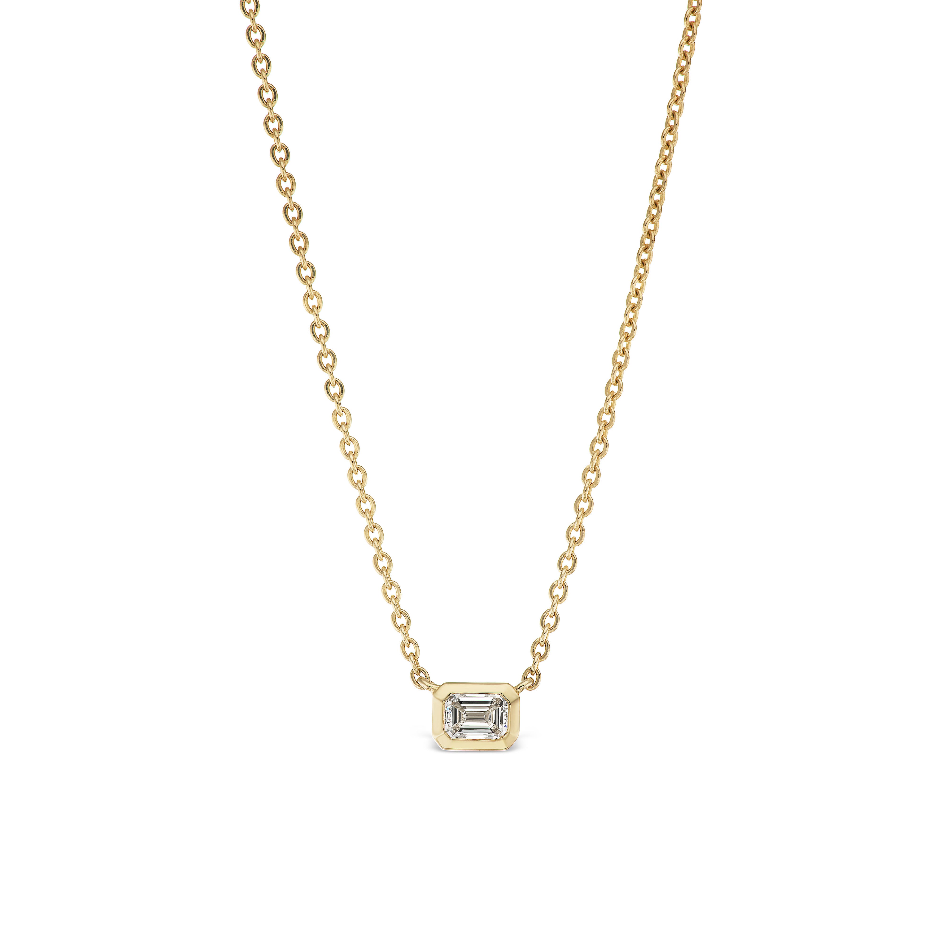 14k yellow gold Tiffany style bezel Emerald Cut Diamond Solitaire Pendant Tiny Gods