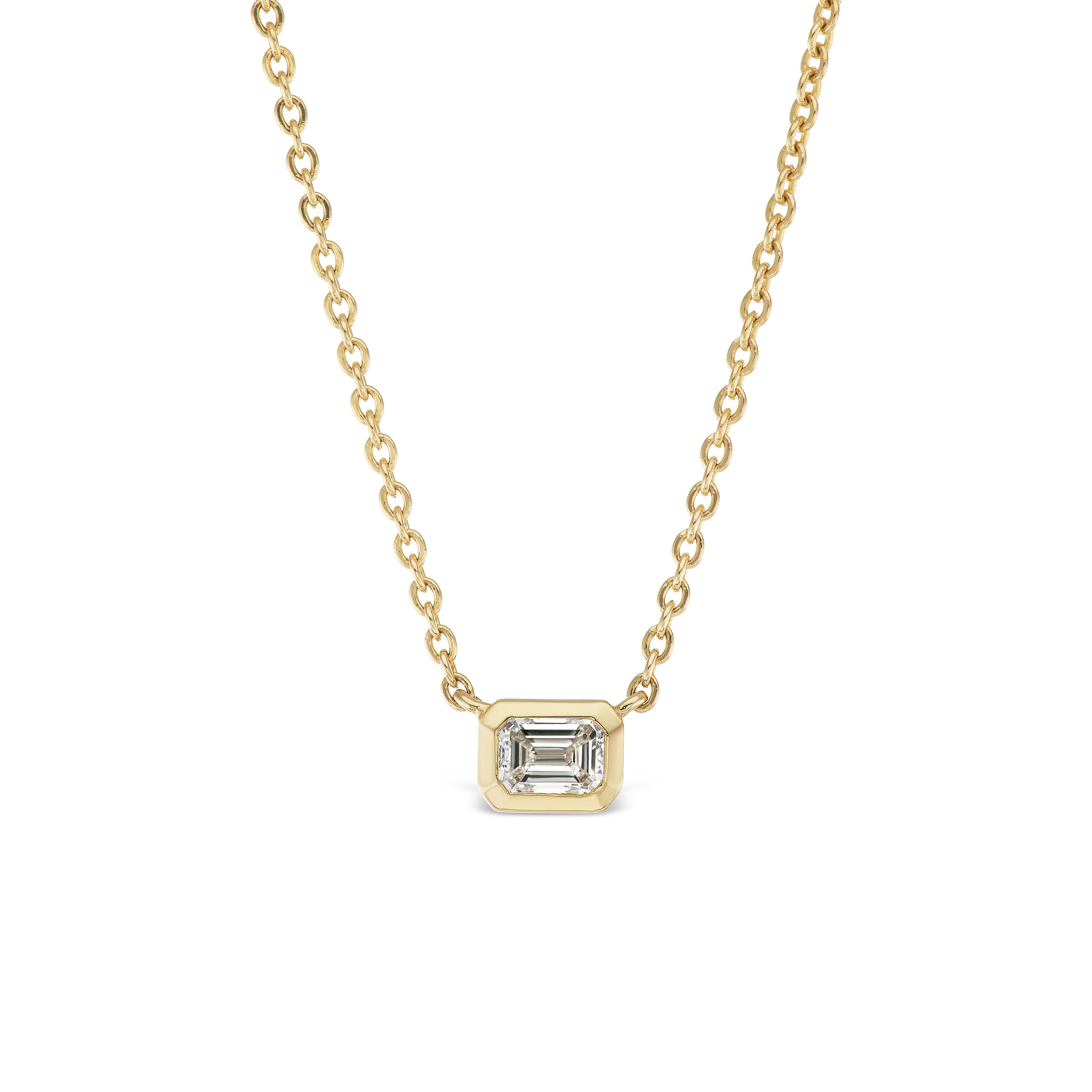 14k yellow gold Tiffany style bezel Emerald Cut Diamond Solitaire Pendant Tiny Gods