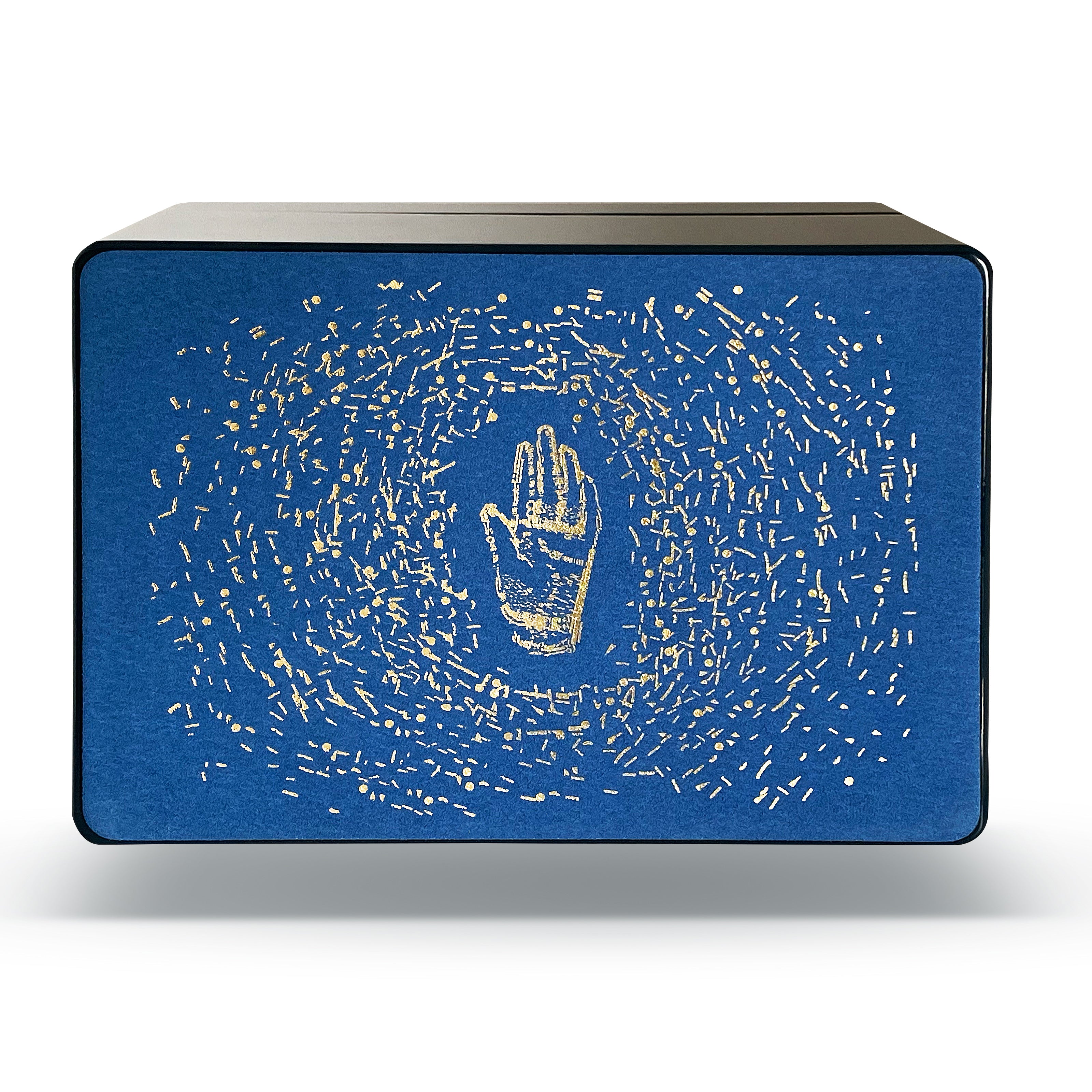 Midnight Navy blue large jewelry holder trunk with three levels and brass details by Trove Tiny Gods