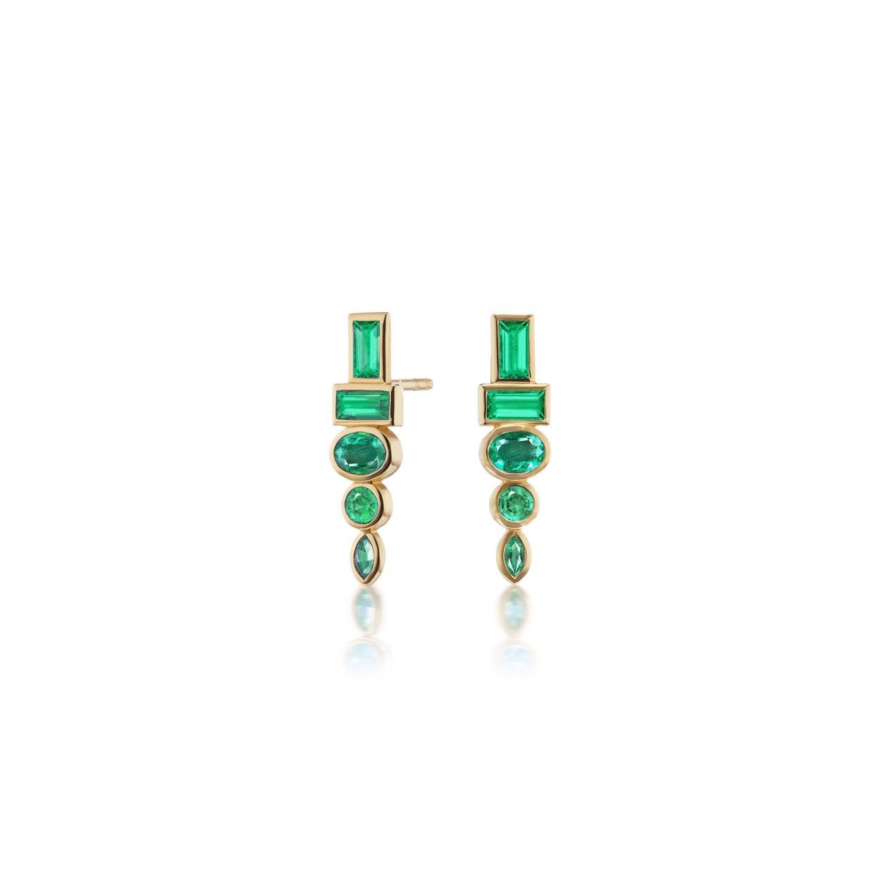 18k yellow gold multi shape emerald Monroe totem stud earrings by Sorellina Tiny Gods