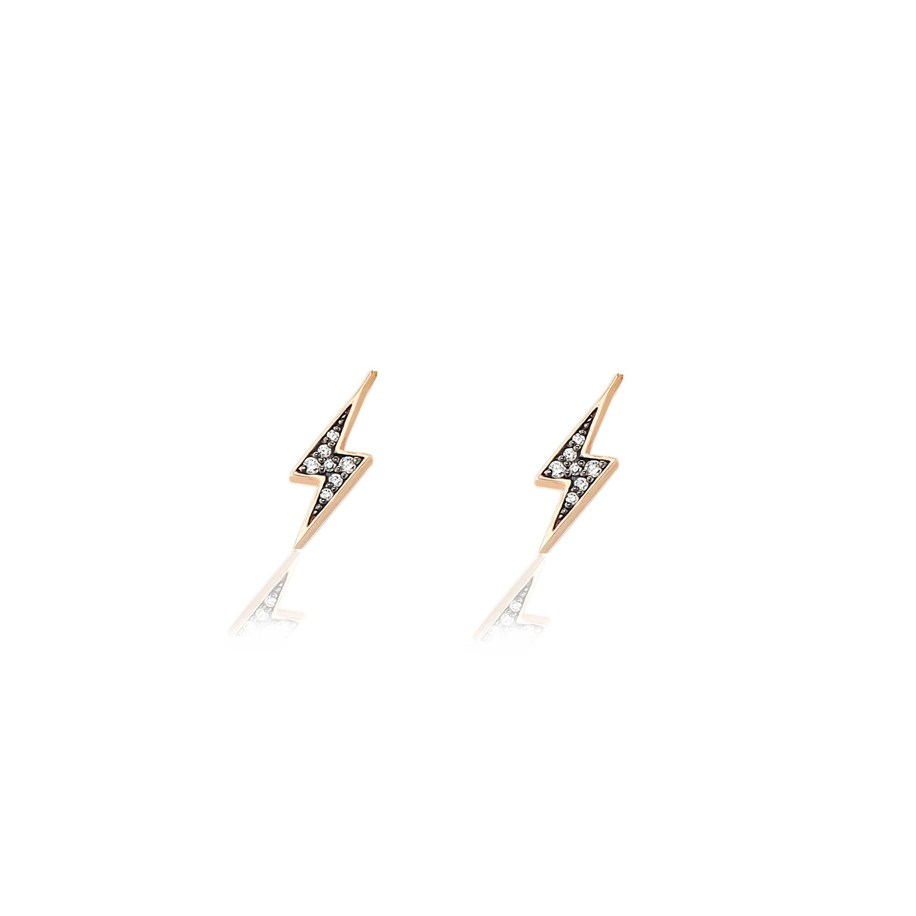 18k yellow gold lightning bolt earrings by diamonds and black rhodium detail by Sorellina Tiny Gods