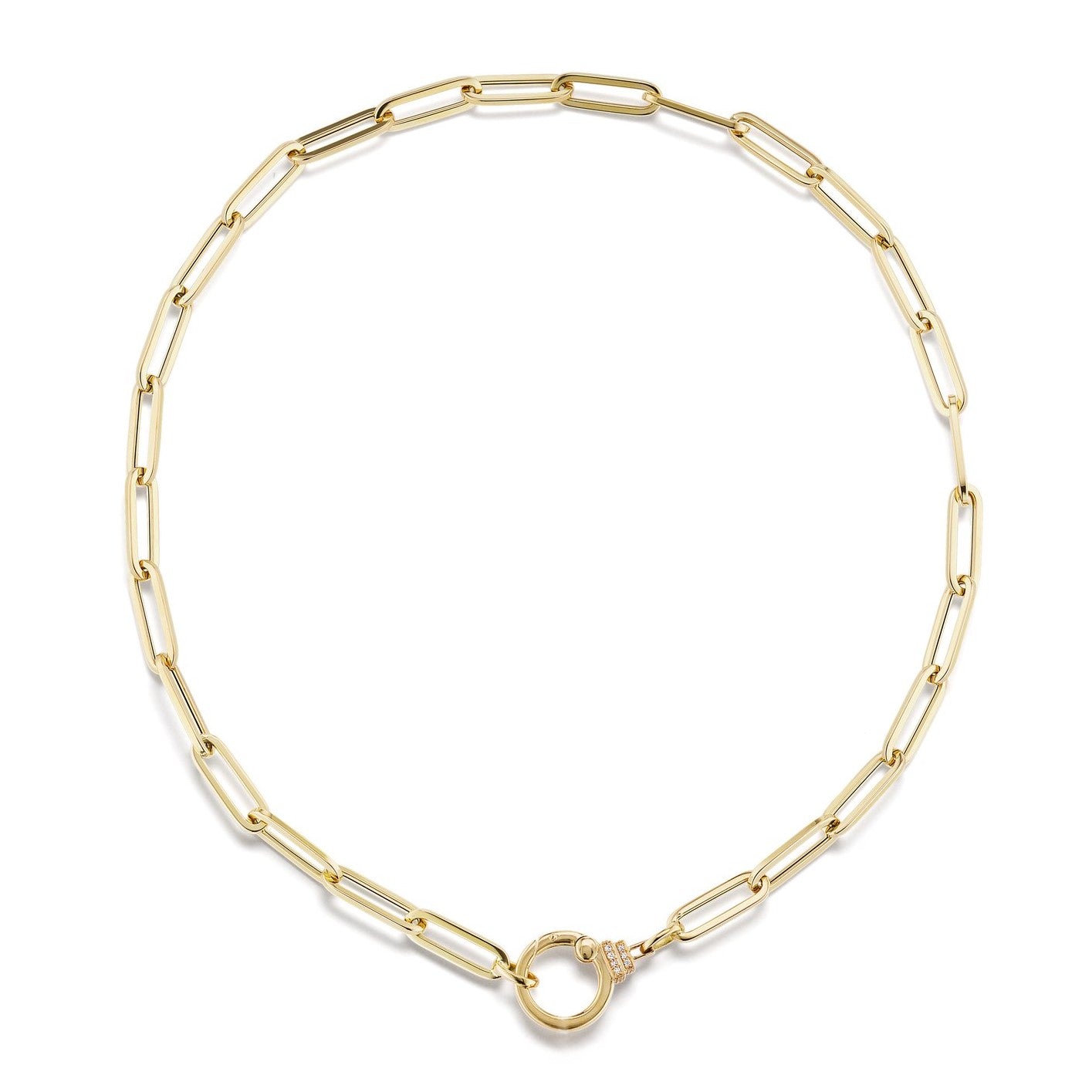 18k yellow gold paperclip chain with diamonds and enhancer bale for pendants by Sorellina Tiny Gods