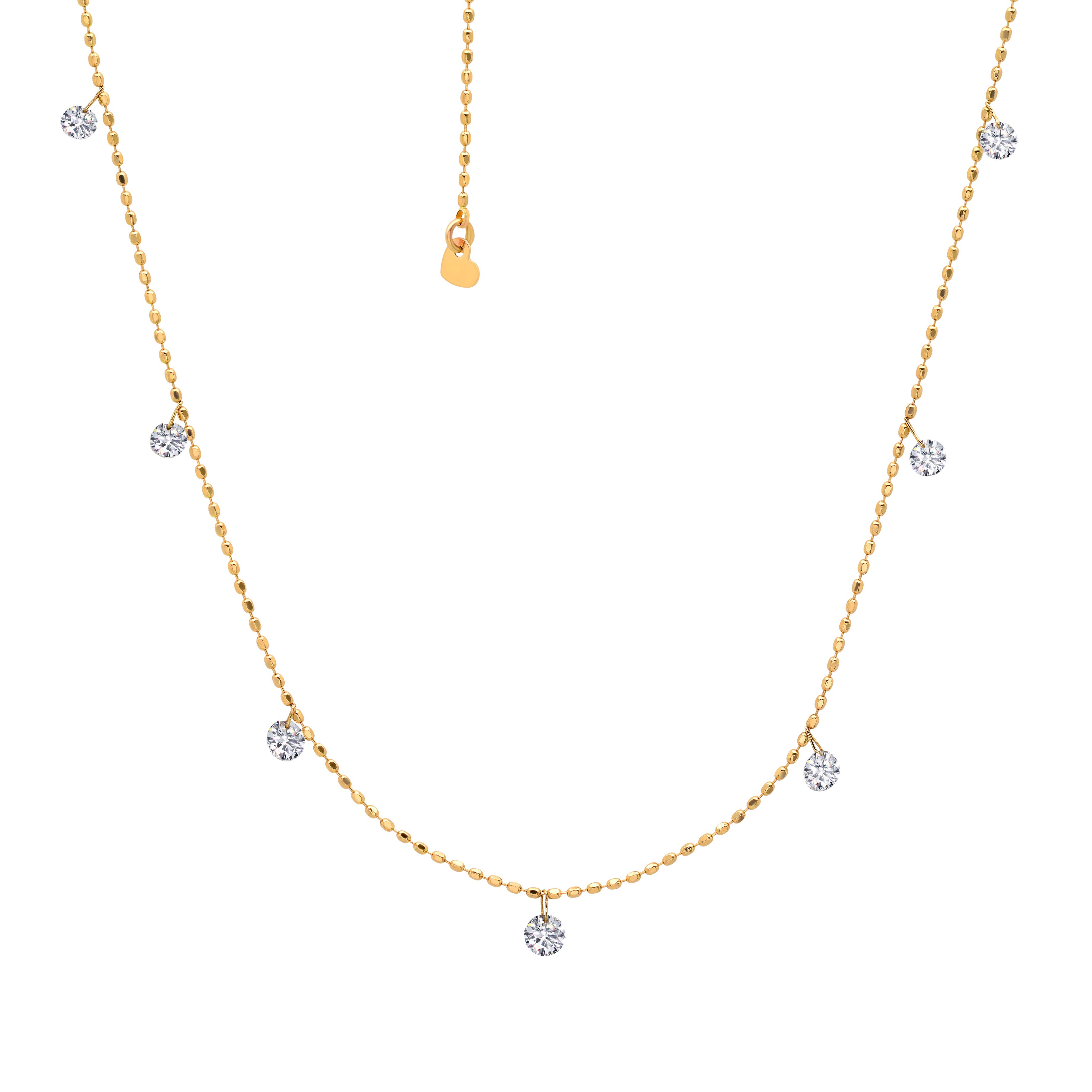 18k yellow gold tiny small stationed floating diamond adjustable necklace by Graziela Tiny Gods