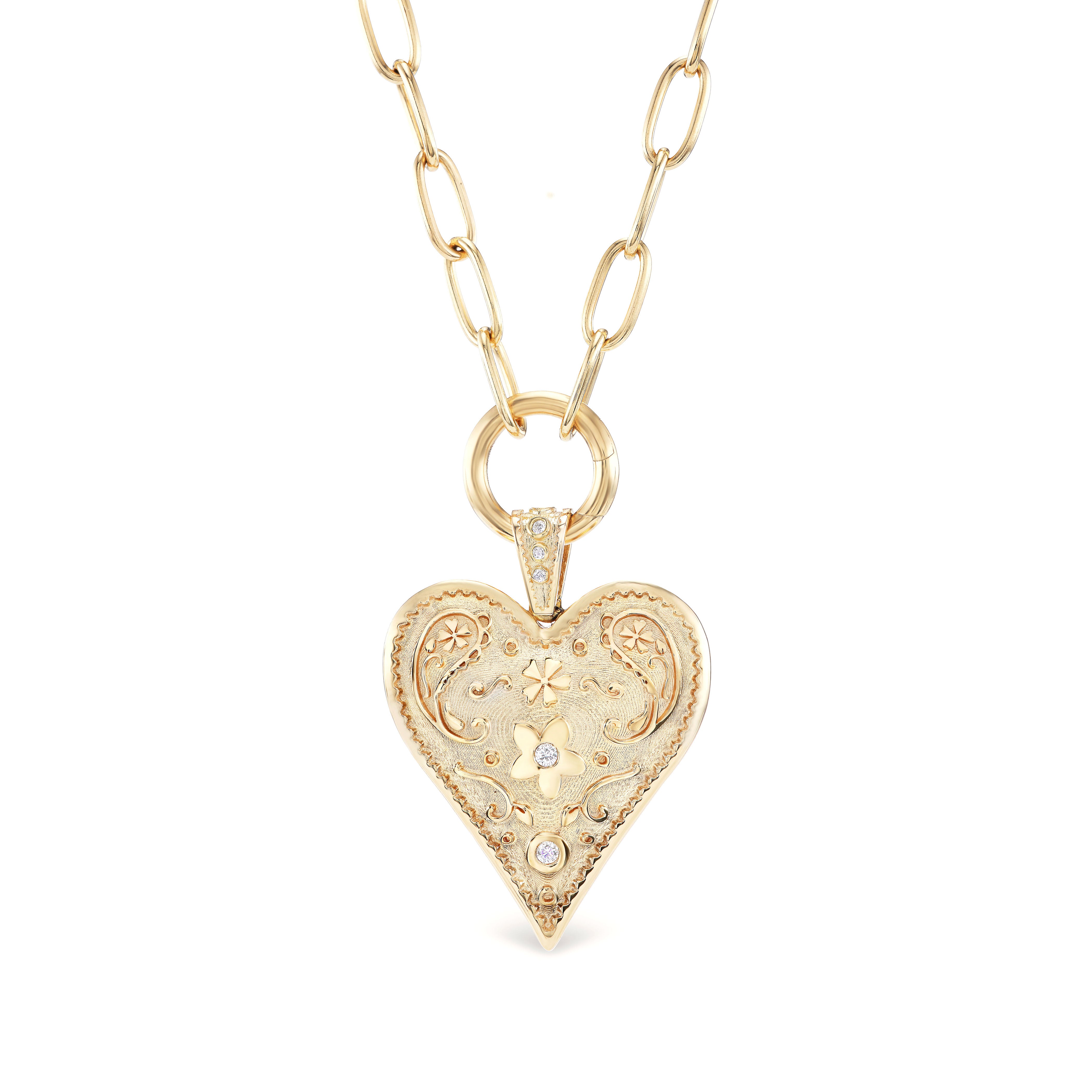 14k yellow gold large southwestern heart charm on a sardinia chain with diamonds by Marlo Laz Tiny Gods