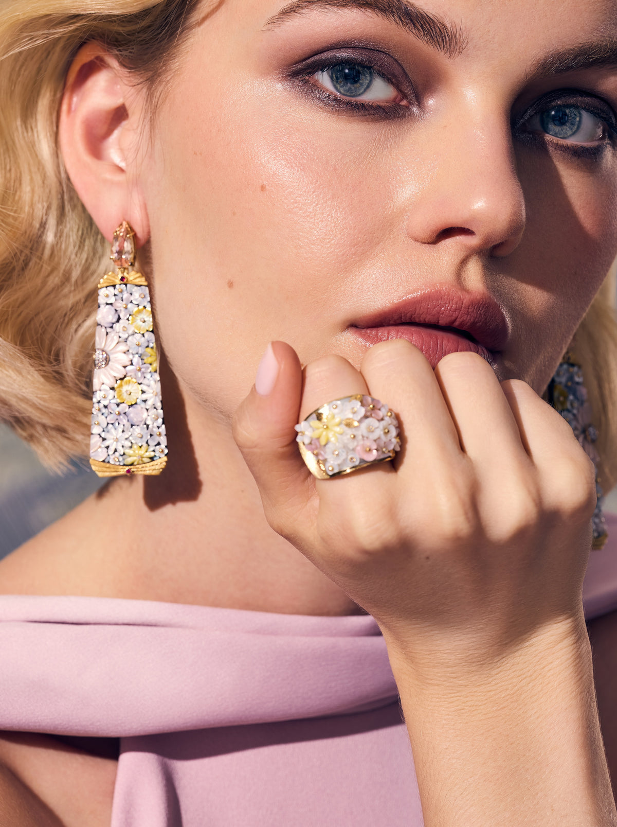 Shibayama Flower Mosaic Drop Earrings