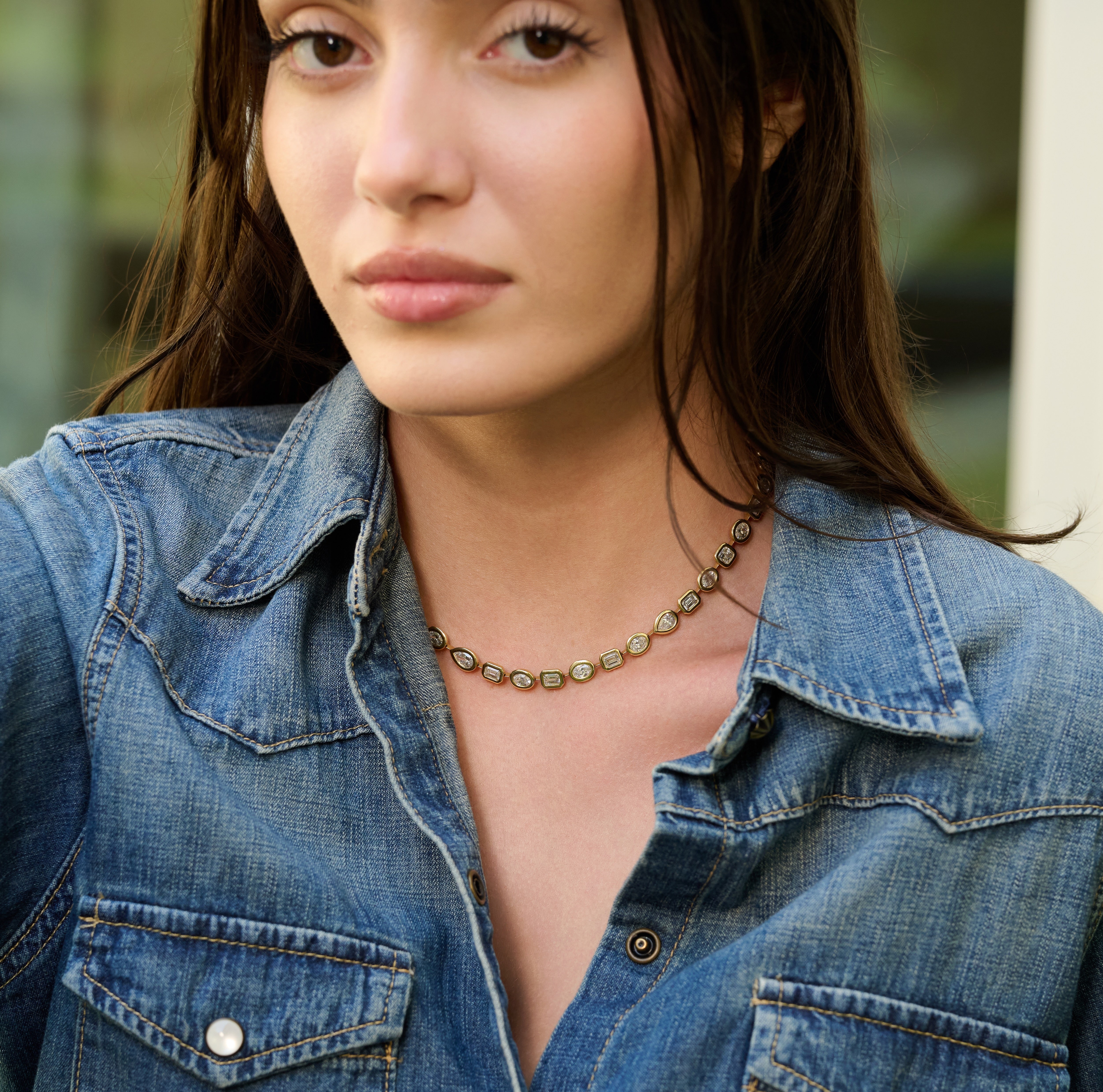 Multi-Shaped Diamond Bezel Riviere Necklace