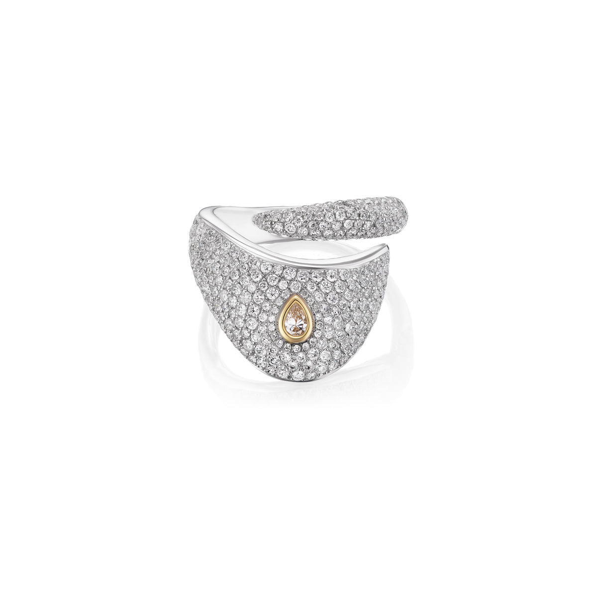 14k white gold pear diamond pave dune ring by Rainbow K Tiny Gods