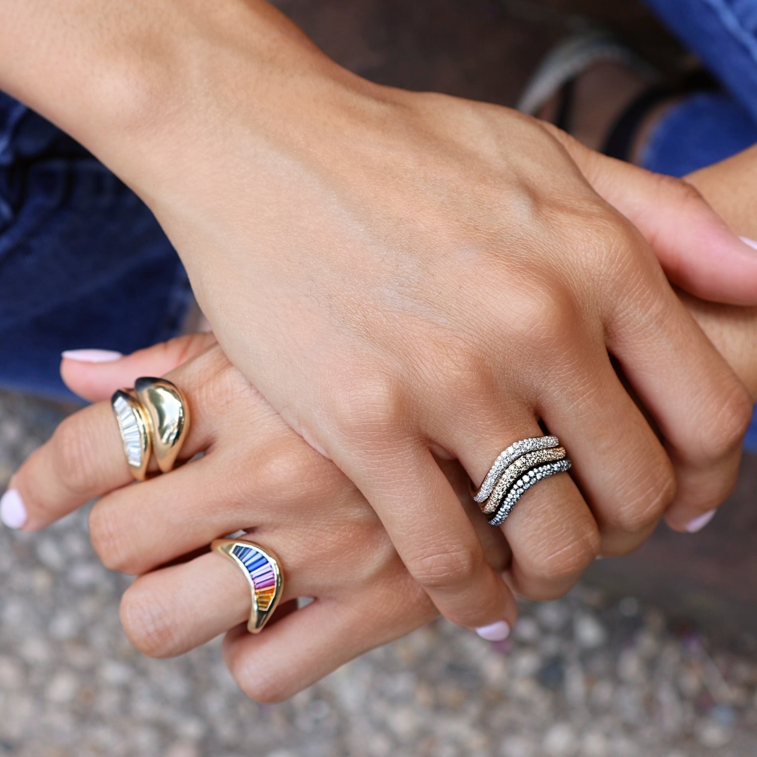14k yellow gold rainbow sapphire petite ZAHA ring by Zahn Z Tiny Gods
