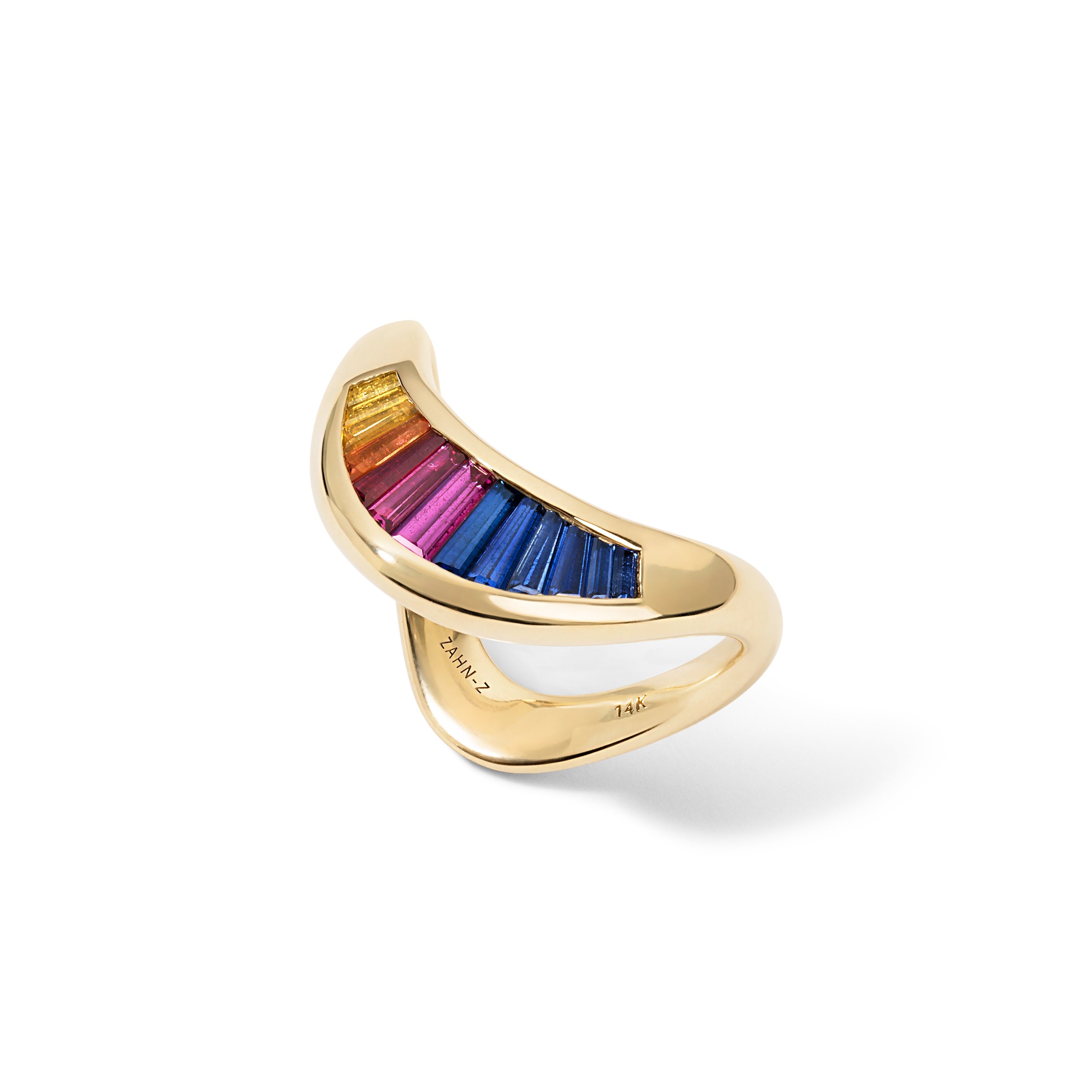 14k yellow gold rainbow sapphire petite ZAHA ring by Zahn Z Tiny Gods