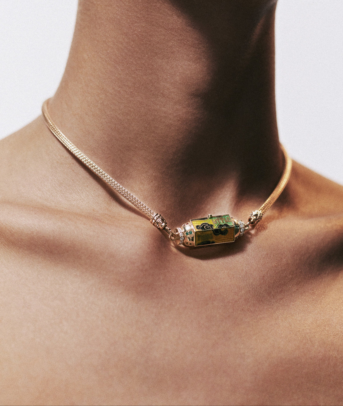 14k yellow gold 42cm indian chain marie lichtenberg handcuff necklace locket pendant chain Tiny Gods 