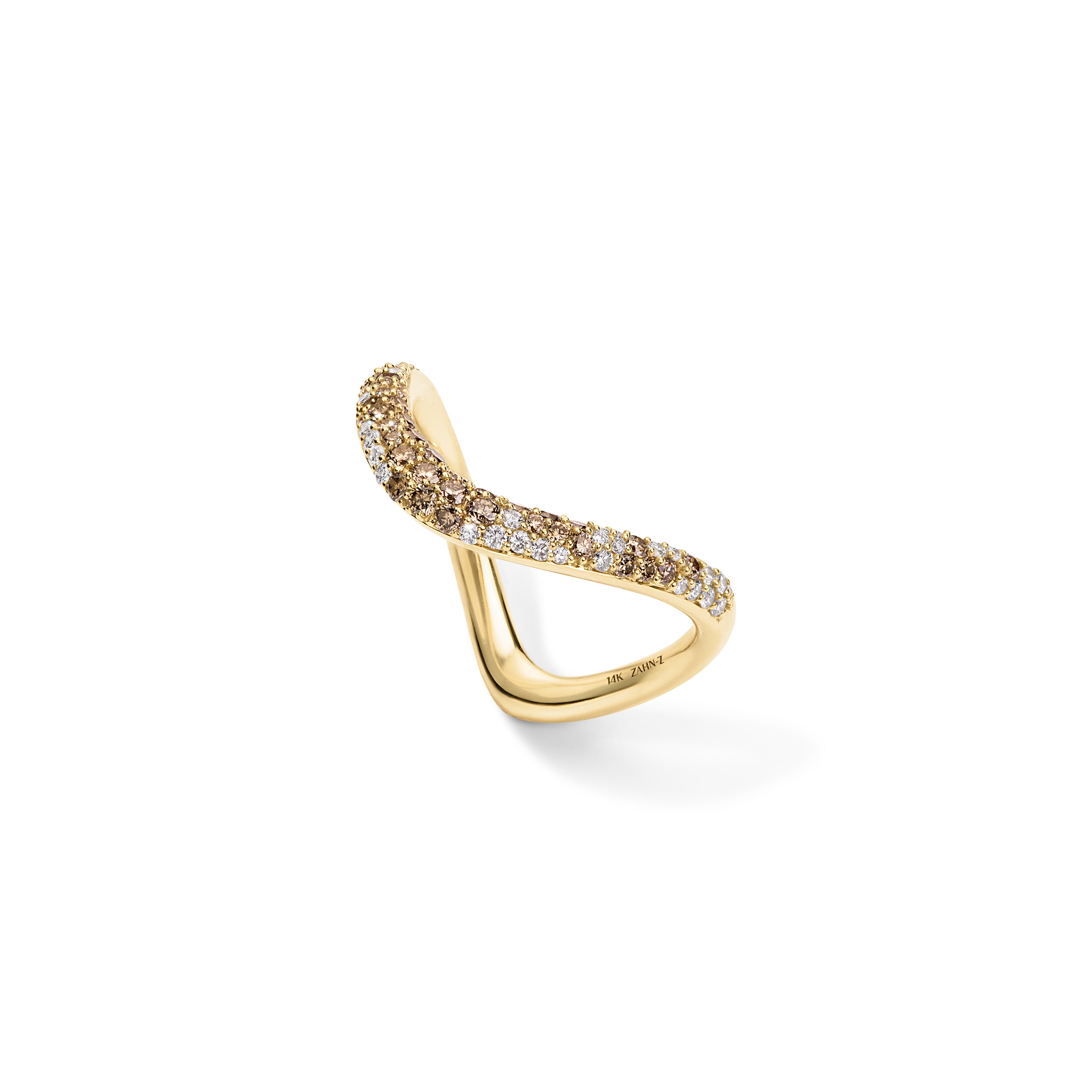 14k yellow gold champagne pave diamond shadow ring by zahn z tiny gods 