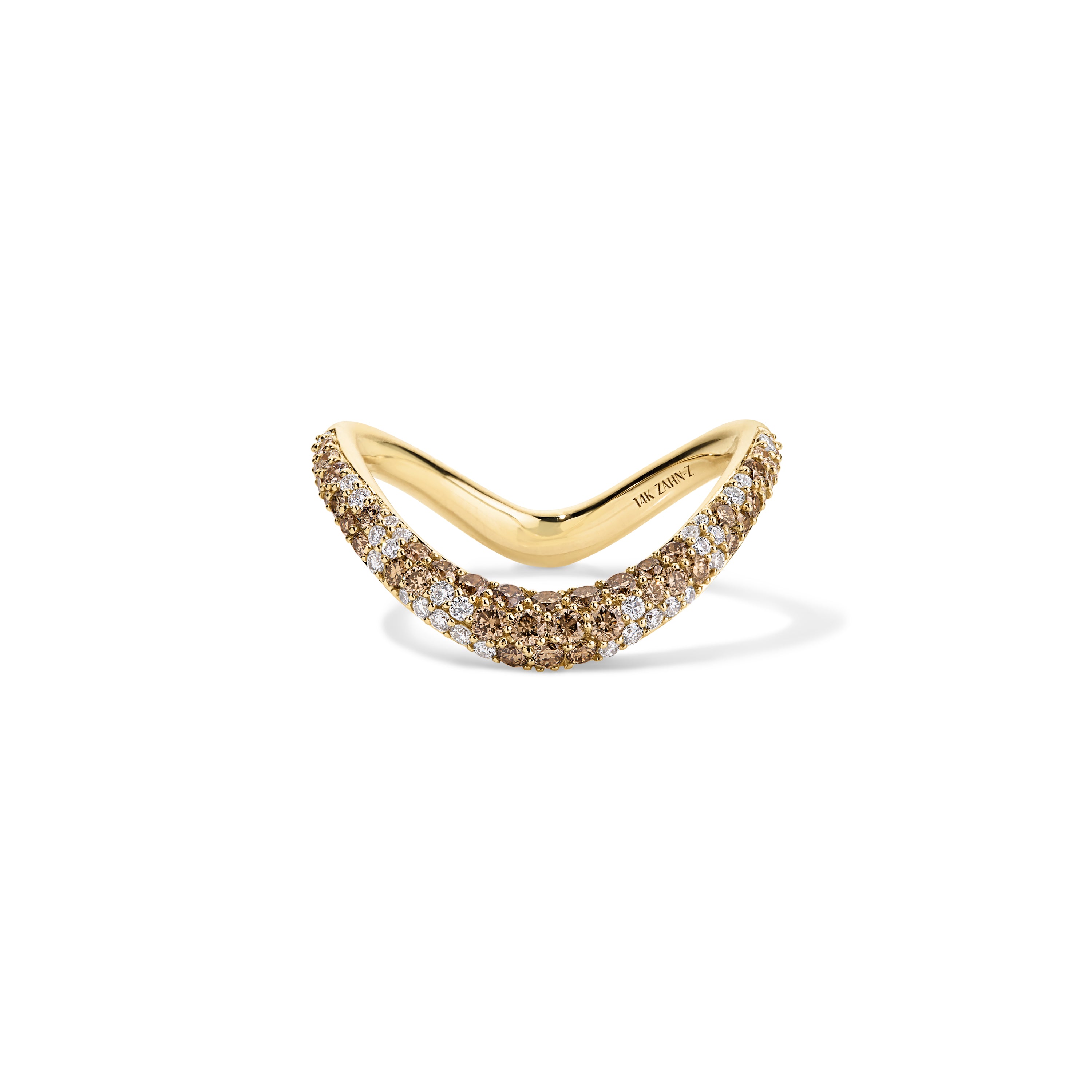 14k yellow gold champagne pave diamond shadow ring by zahn z tiny gods 