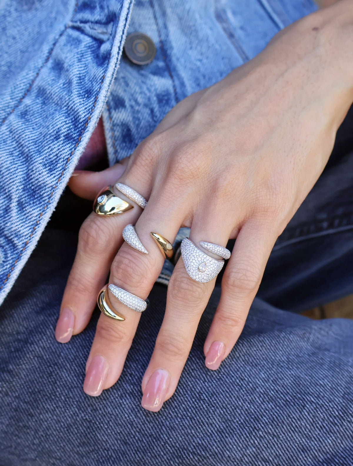 14k yellow gold diamond pave and pear diamond dune ring by Rainbowk Tiny Gods 
