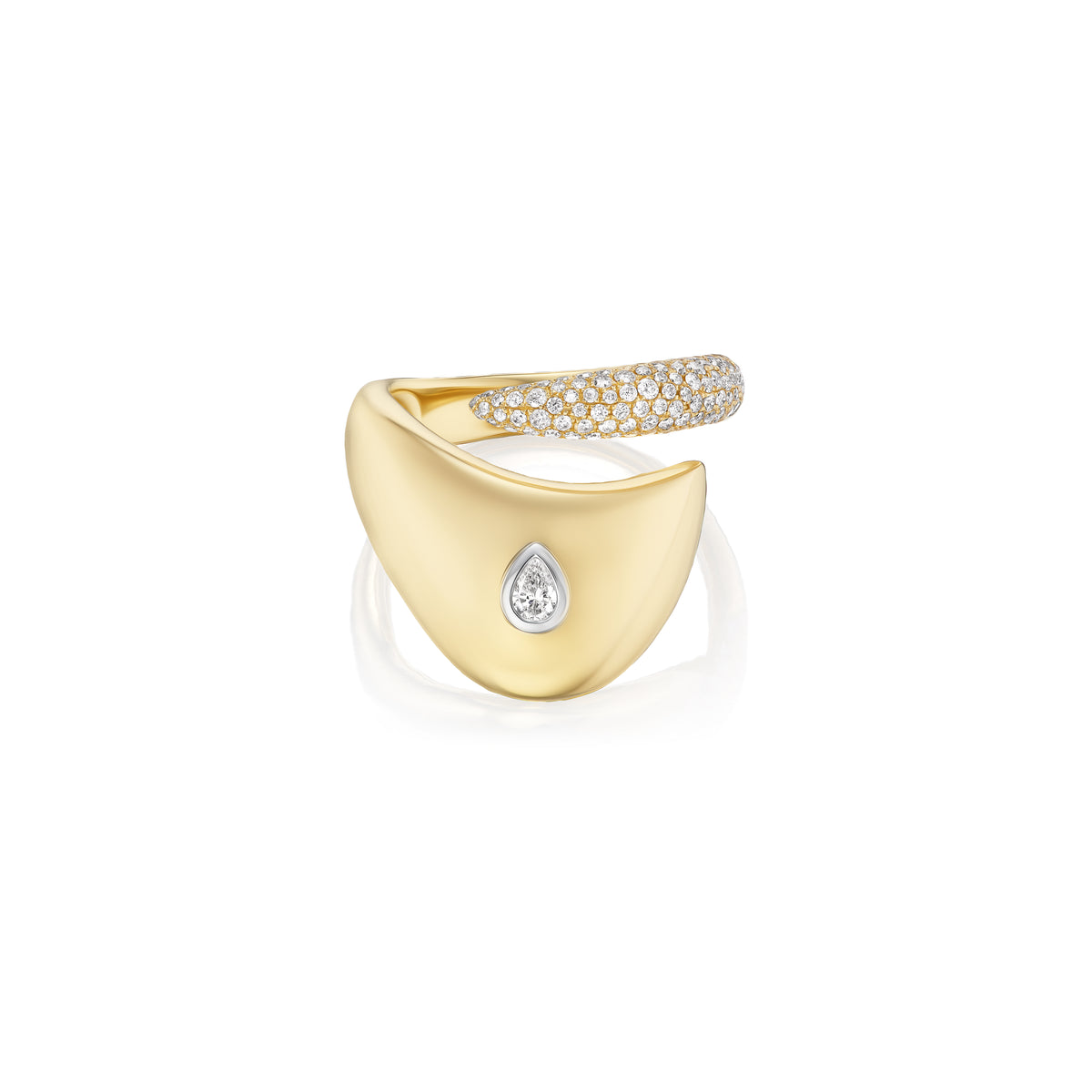 14k yellow gold diamond pave and pear diamond dune ring by Rainbowk Tiny Gods 