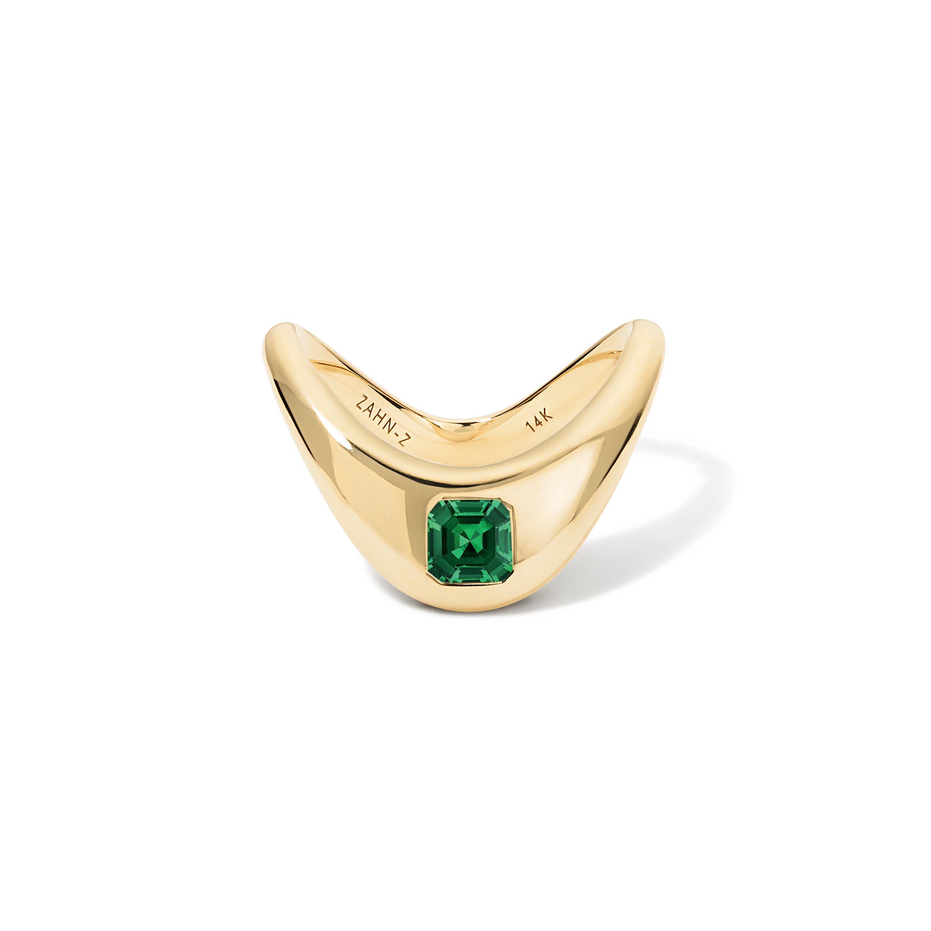 14k yellow gold petite asscher cut emerald ring by Zahn Z Tiny Gods