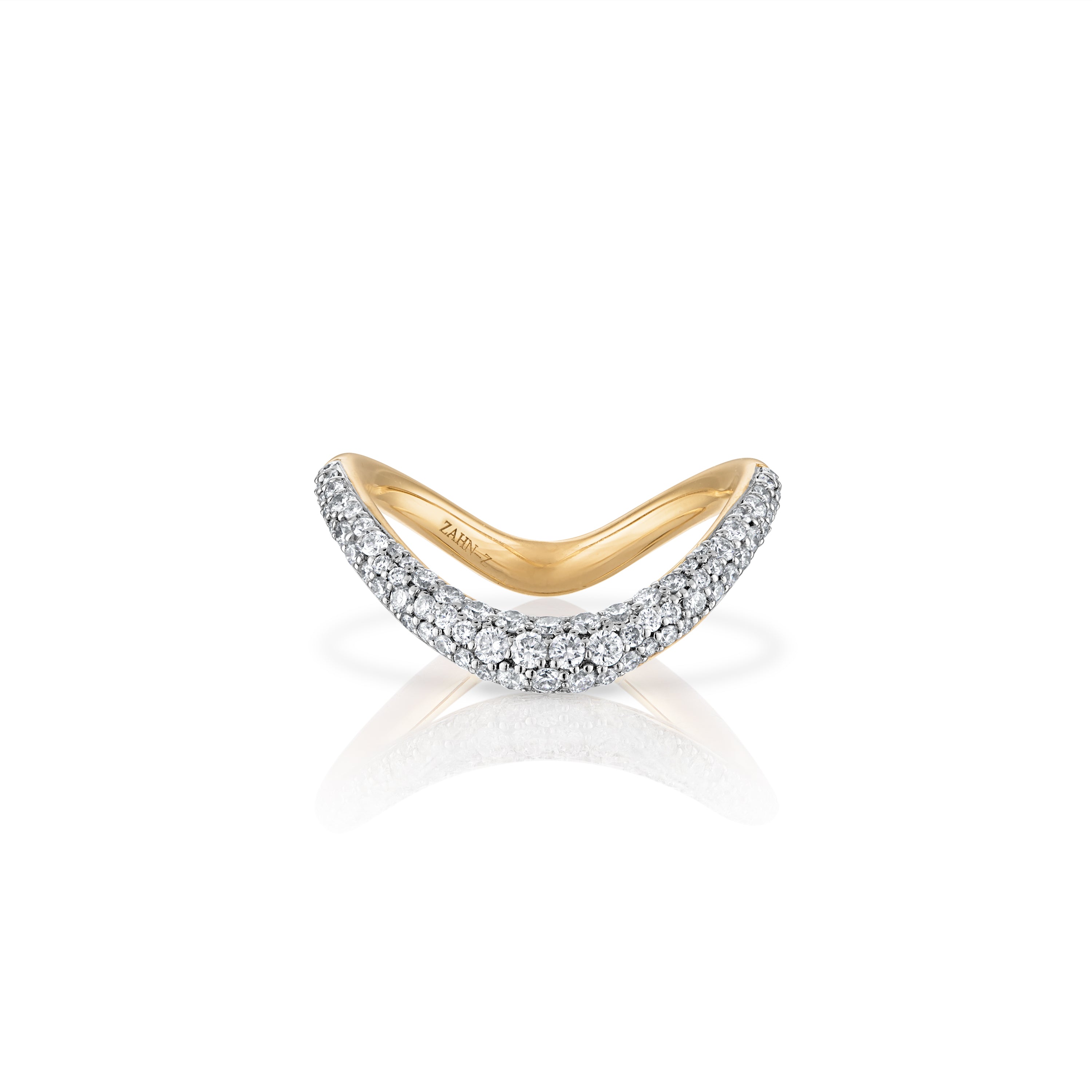 14k yellow gold diamond pave shadow band ring by Zahn Z Tiny Gods