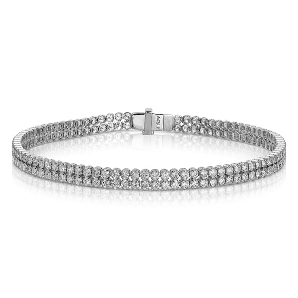 18k white gold small double round diamond prong tennis bracelet Tiny Gods