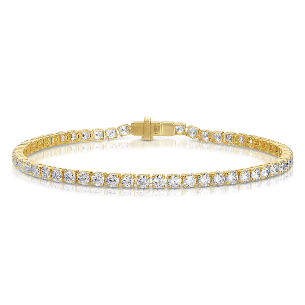 18k yellow gold large round diamond prong tennis bracelet Tiny Gods