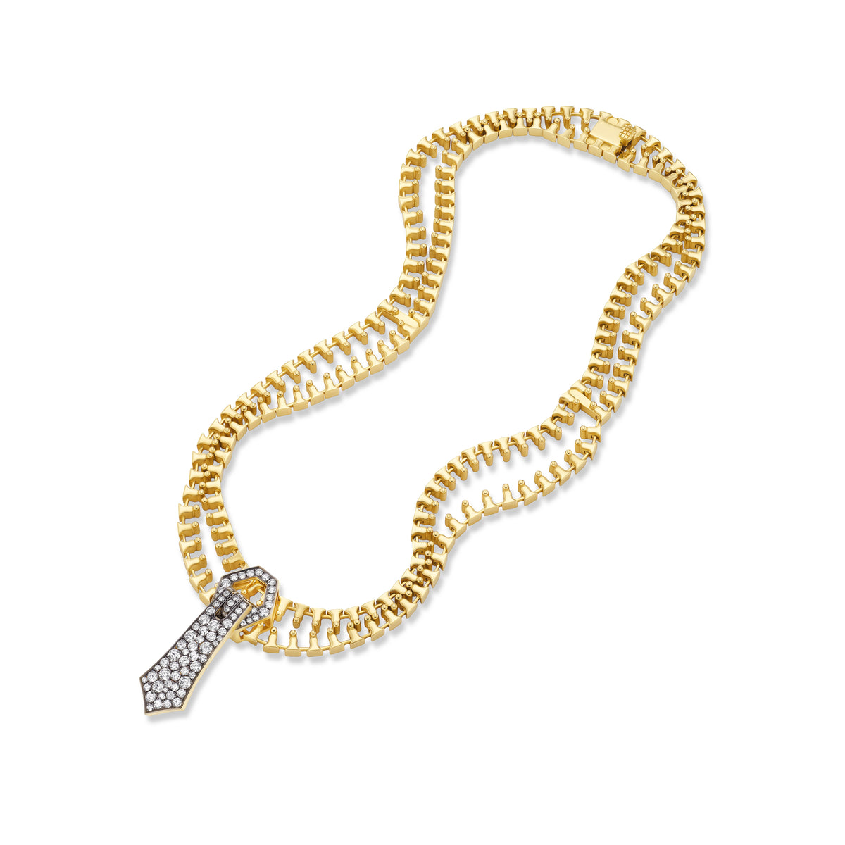 18k yellow gold diamond black rhodium zipper necklace by Sylva & Cie Tiny Gods